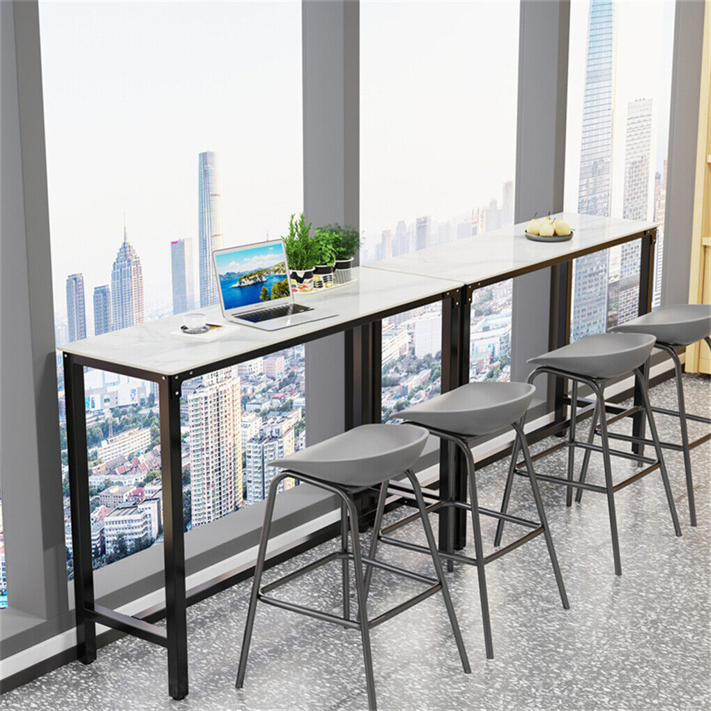 Xxl Marble Kitchen Bar Table Counter Breakfast Dining Table W/ Thicken Metal Leg — image 3