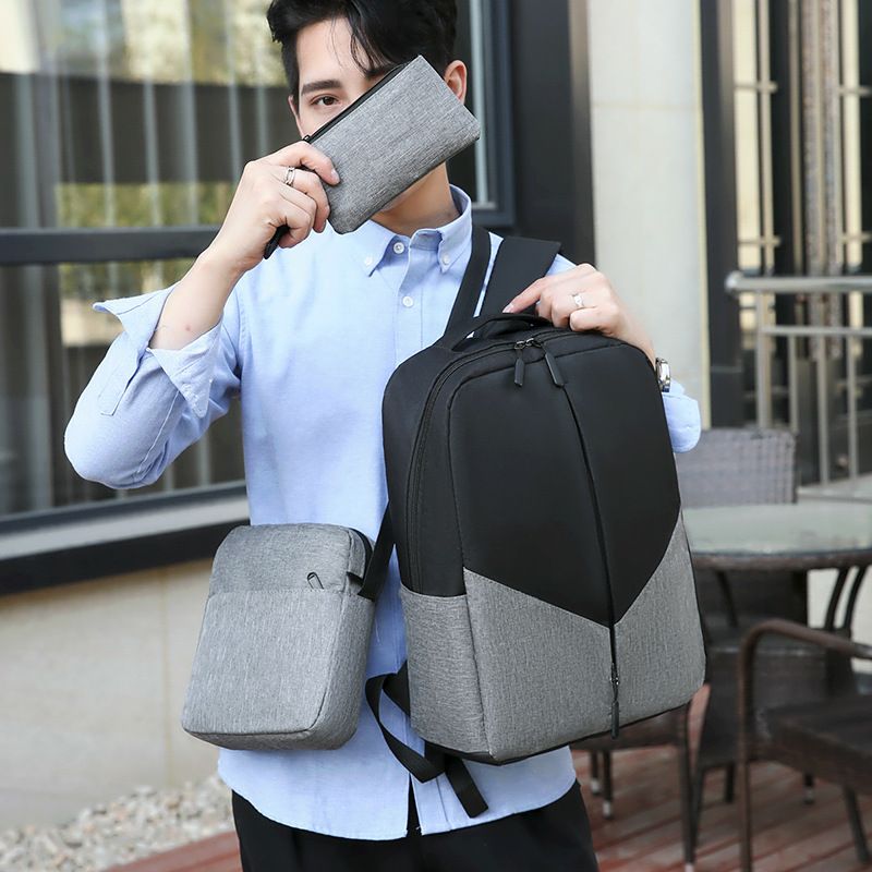 Fashion Backpack Three Piece Color Computer Business Bag Shoulder Men's Hiking Water (Grey, 30X10X41CM) — image 4