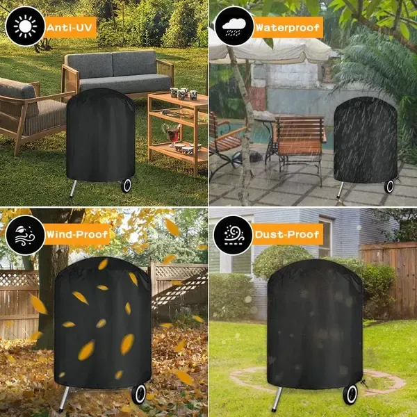 1 Piece 210D Oxford Charcoal Grill Cover, Waterproof Windproof Outdoor BBQ Protector with Drawstring, Black, 61 × 72 cm — image 5