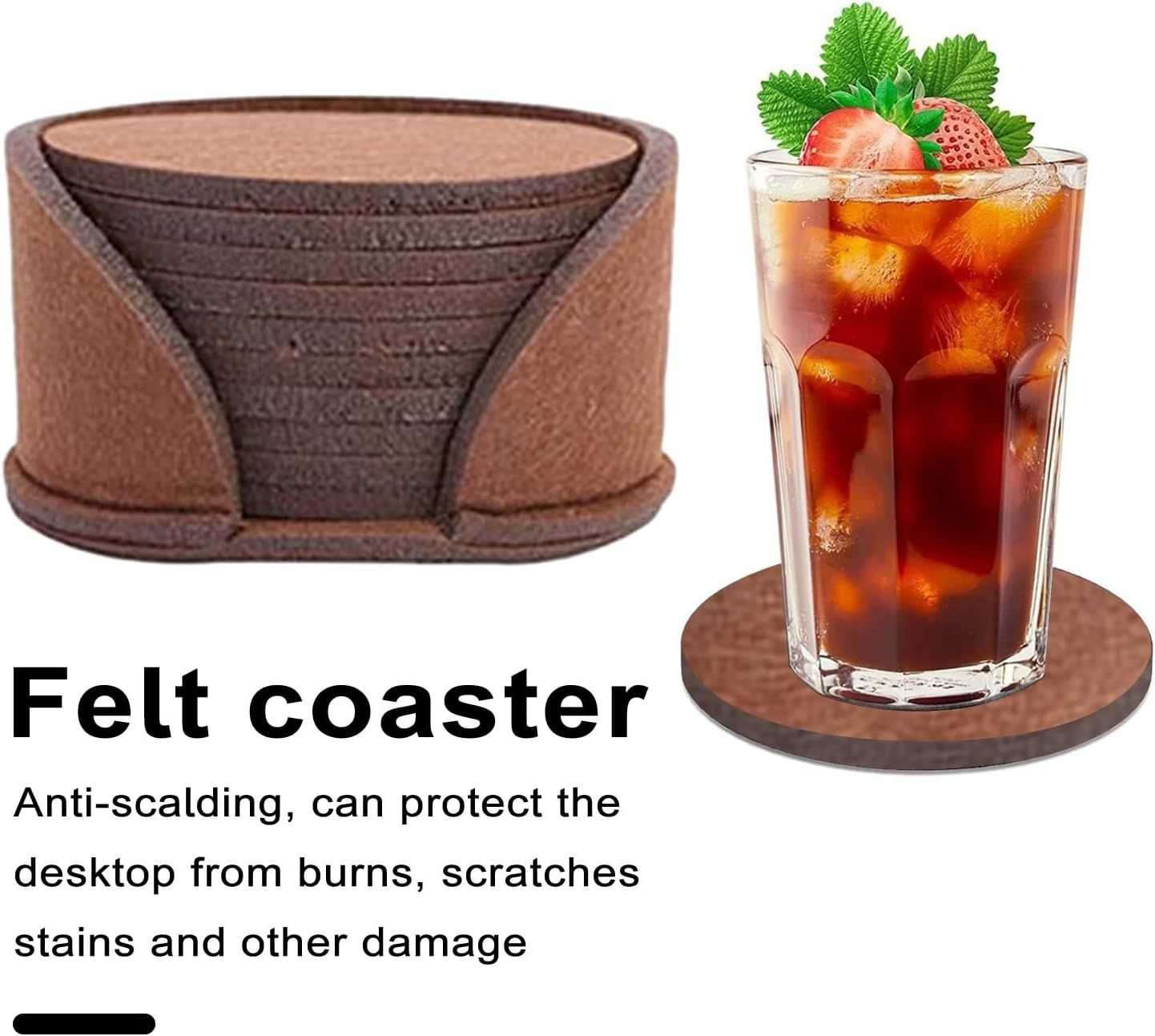 Flexible Felt Coasters Set of 10 Temperature Stain Resistant Easy to Clean Dishwasher Safe Scratch-Resistant Anti-scalding Durable — image 2