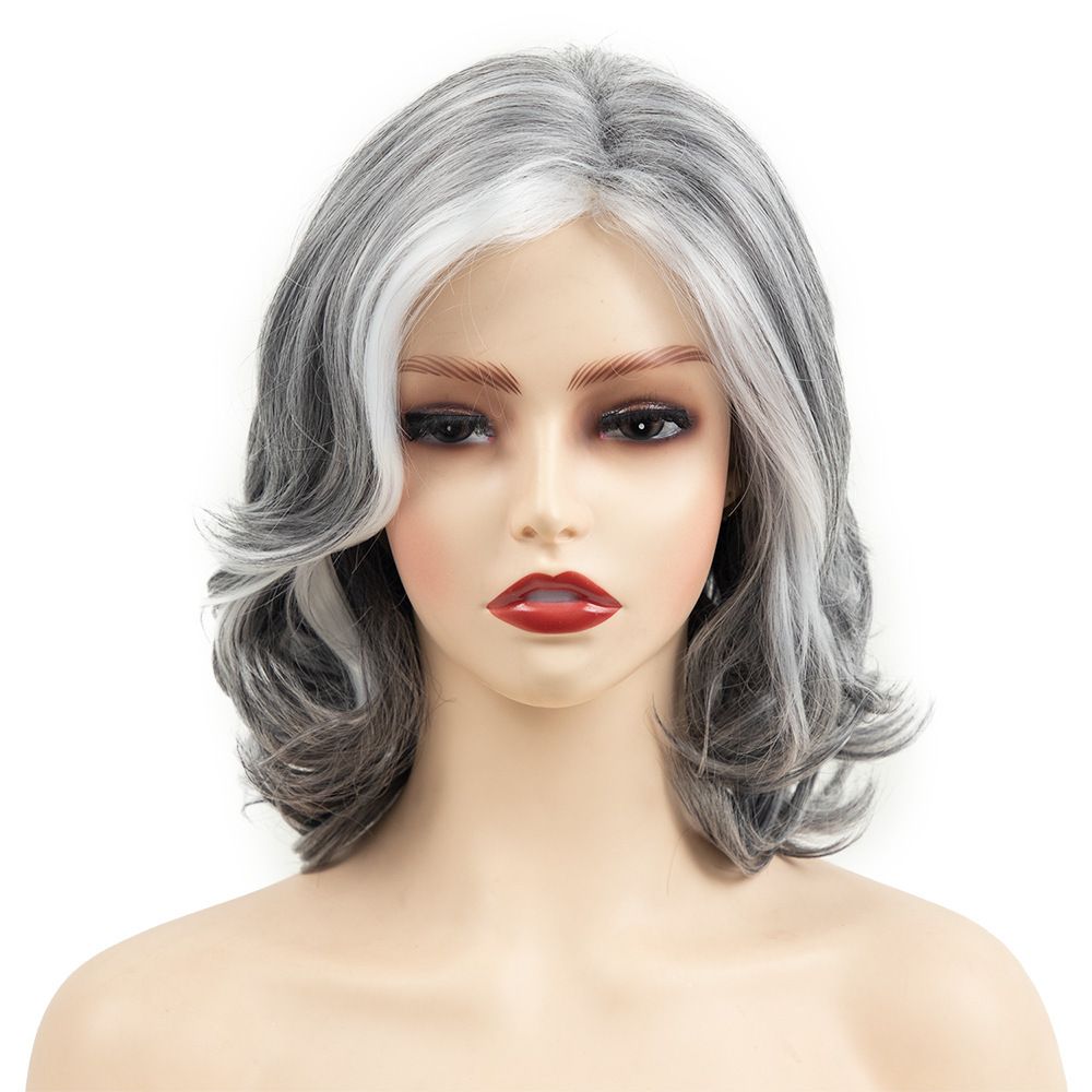 Grey Curly Wavy Wig for Women Mid-Length Gray Synthetic Natural Looking Heat Resistant Halloween Cosplay Wig — image 4