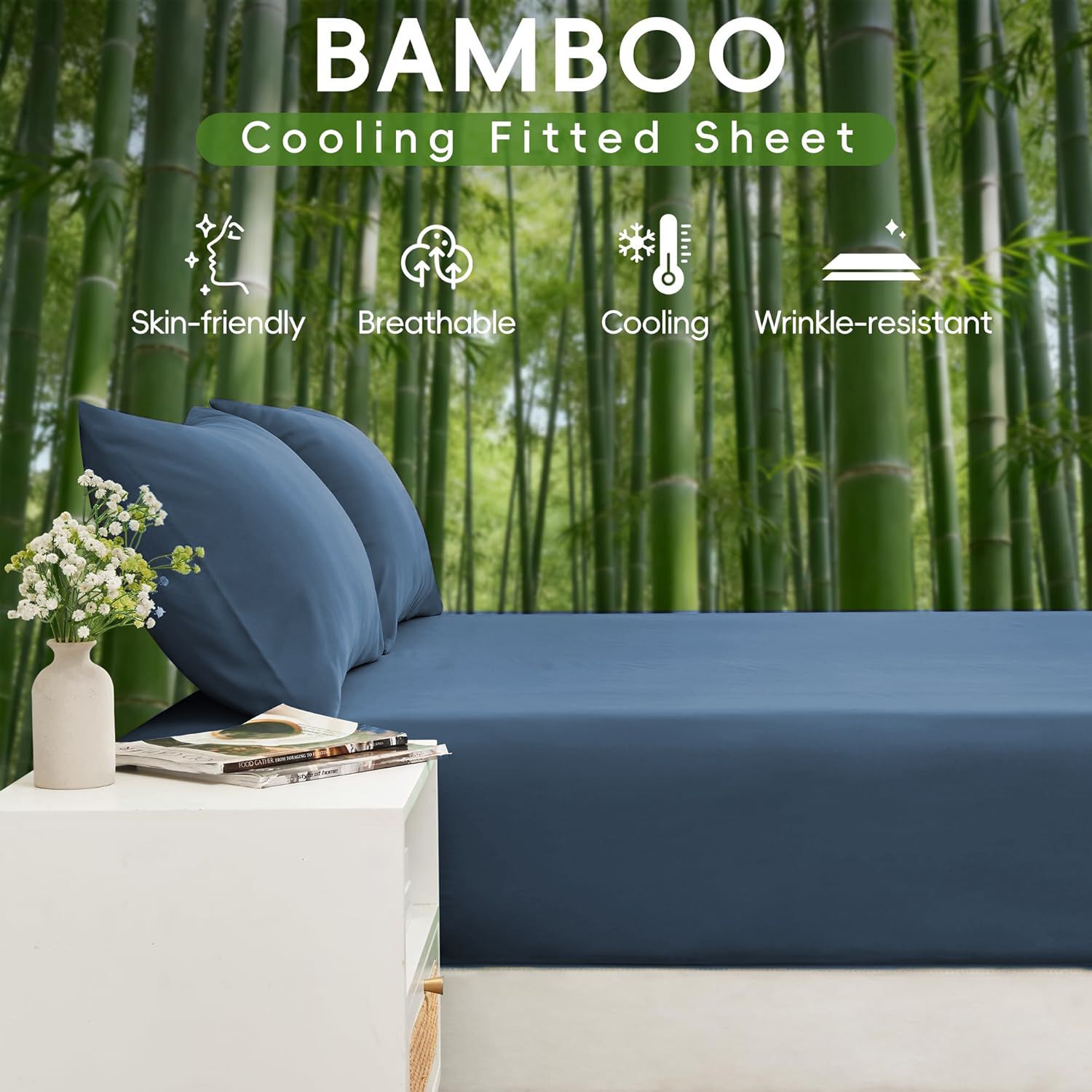 Hotel Breathable Bamboo Fitted Sheet & Pillowcase-3 Piece-Ultra Soft 2000TC Breathable Fitted Bed Sheets Set with 40 Centimetre Deep Pocket-Cooling Sheets for — image 2