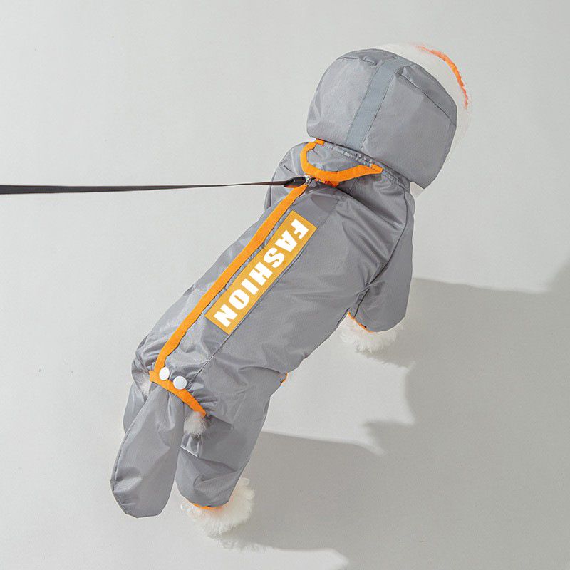 Grey and Orange XL size Dog Raincoat with Leash Access and Transparent Hood - Waterproof Full Body Pet Rain Suit for Small and Medium Dogs, Reflective Trim