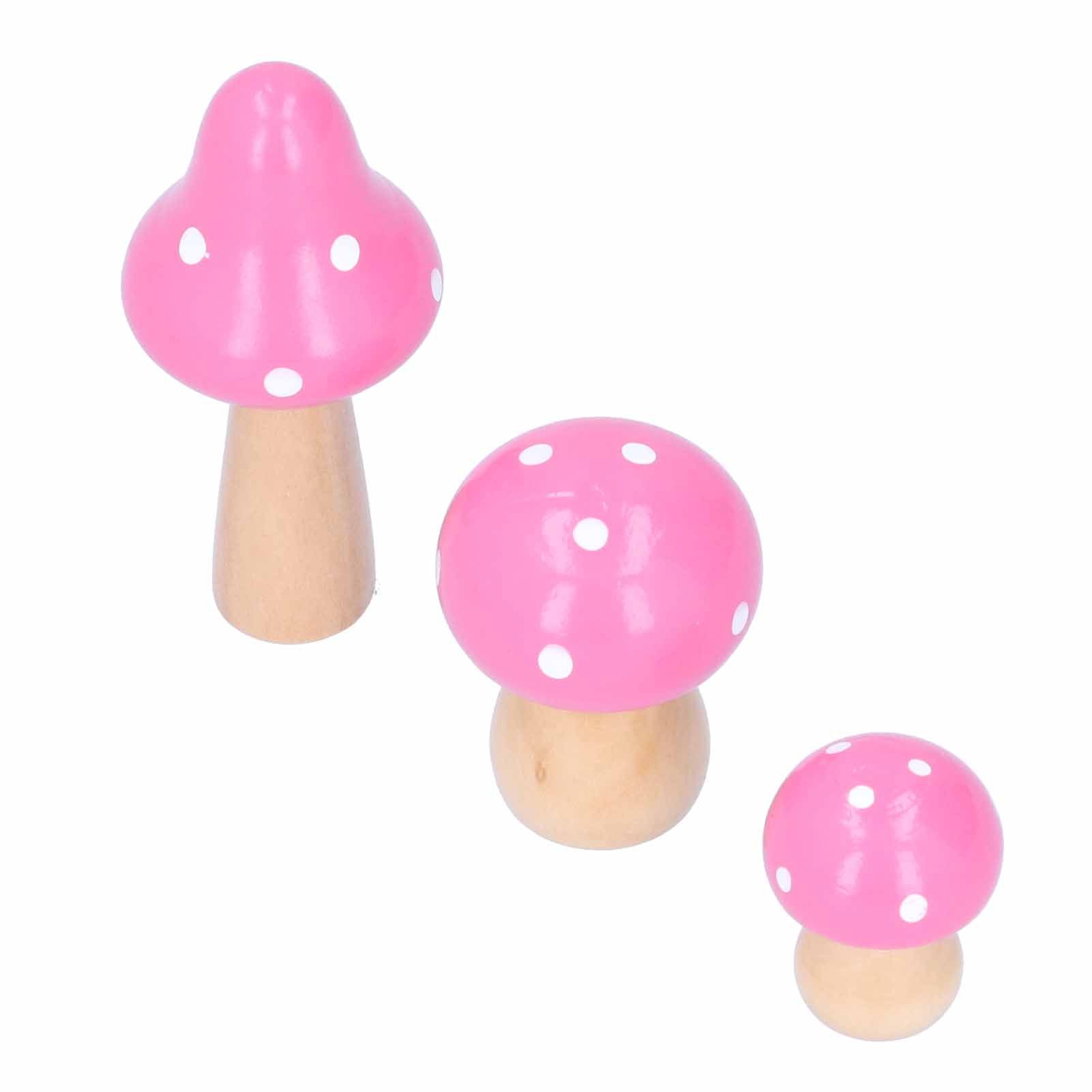 3Pcs/Set Mushroom Crafts Innovative Cute Wooden Ornaments Home Office Desktop DecorationPink — image 4