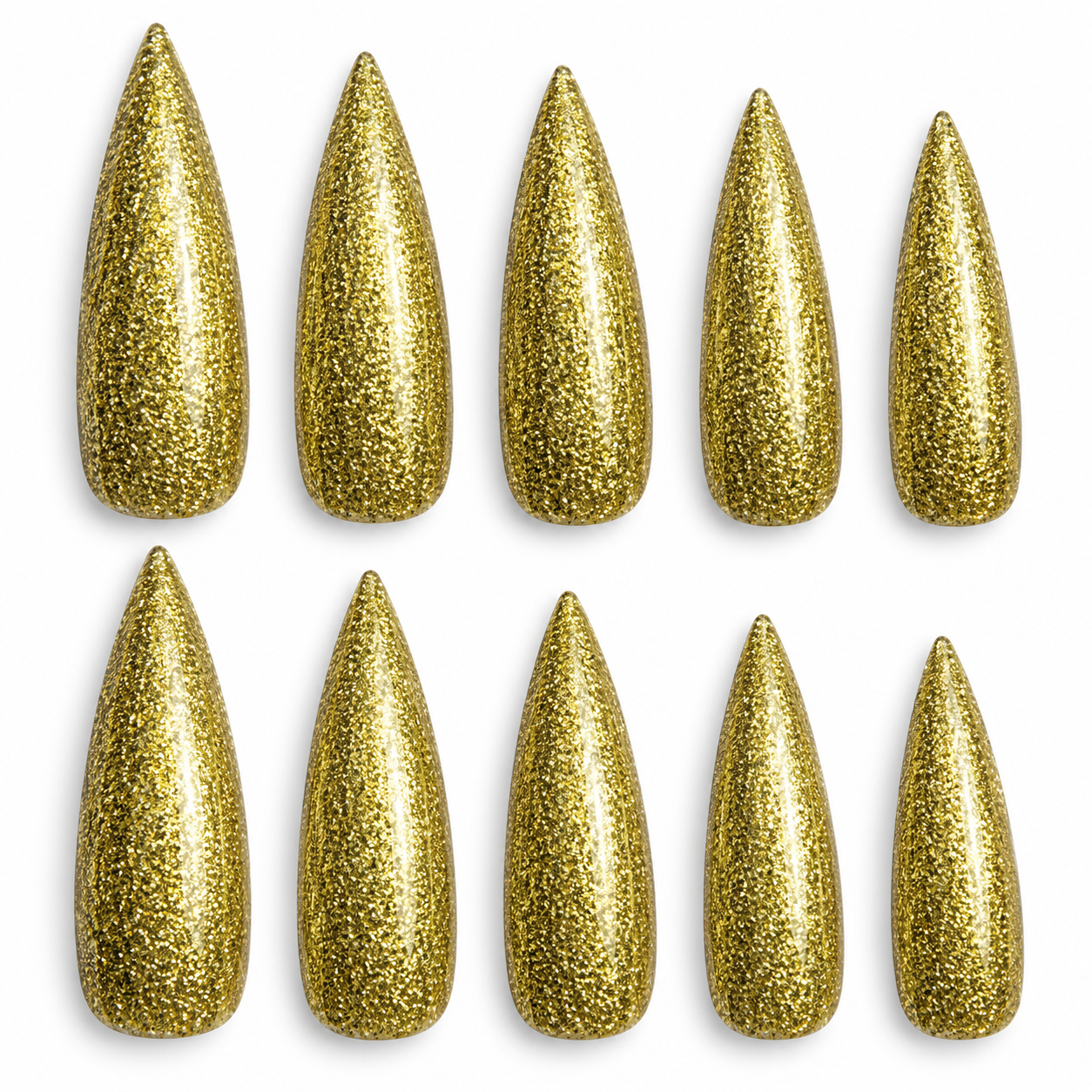 10x Long Halloween Glitter Painted Stick-On Nails Party Costume Vampire Witch - Gold โ image 3