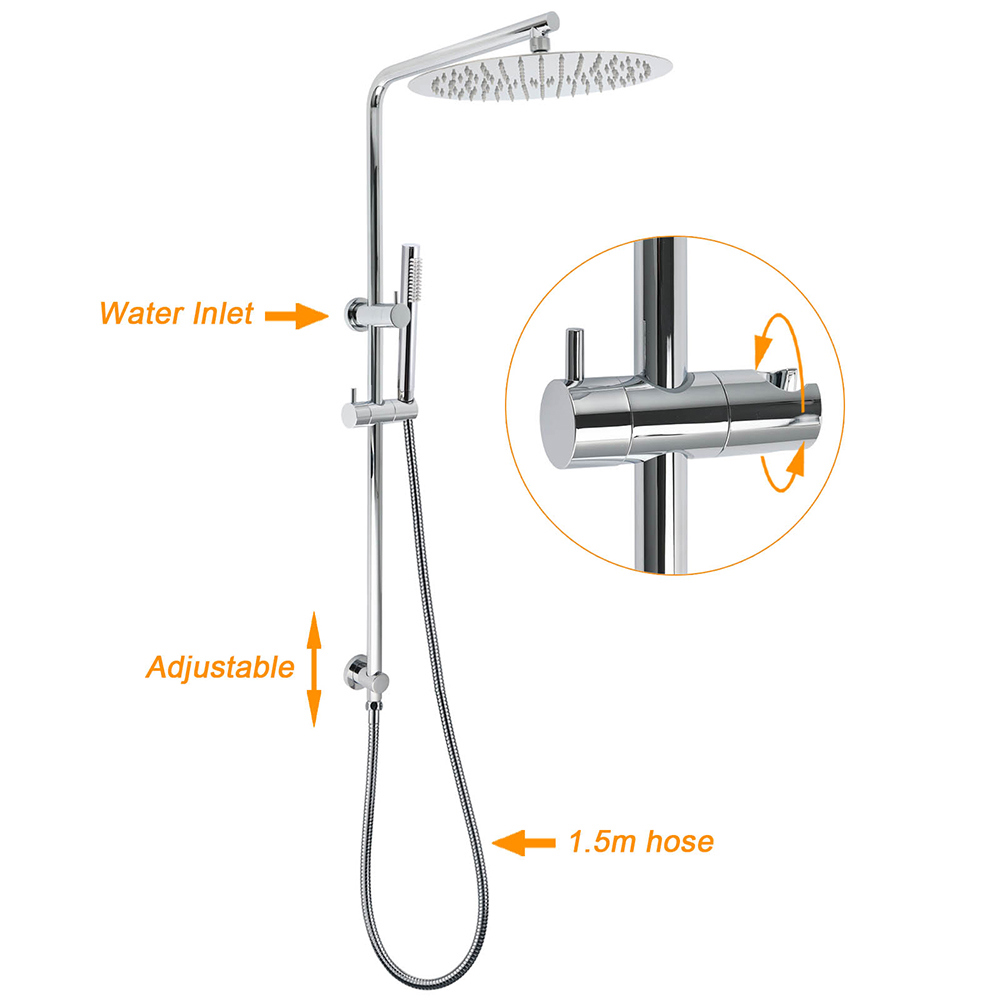 WELS 12" Rainfall + Brass Handheld Twin Shower Heads Rail Diverter Arm Round Taps Set โ image 2