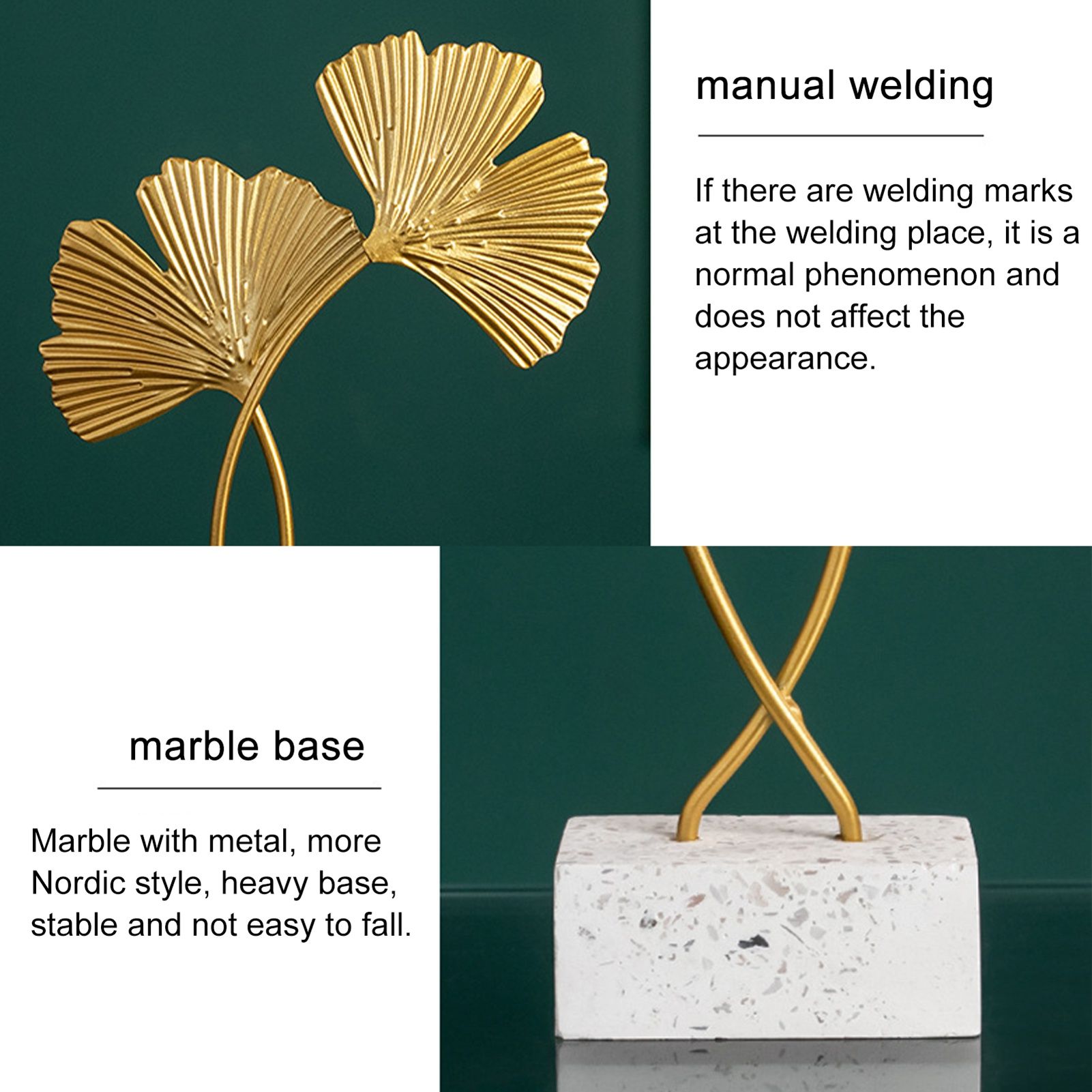 Ginkgo Leaf Ornaments Iron Ginkgo Leaf Craft Decoration with Sturdy Marble Base for Home Decor — image 3