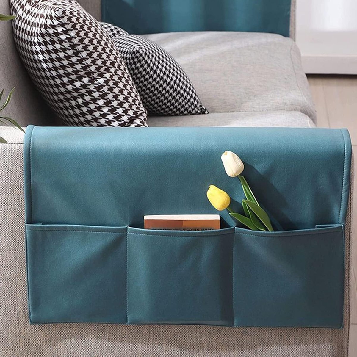 Sofa Armrest Storage - 5 Compartments - Reinforced Tech Fabric - Remote Control Holder - White (70*110CM) — image 4