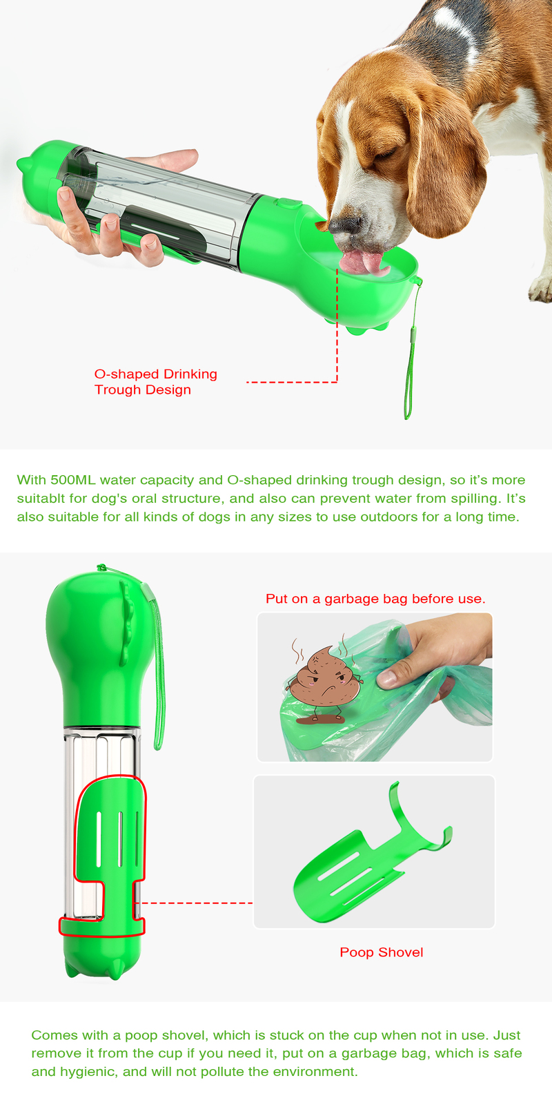 YES4PETS 4 in 1 Portable Pet Dog Puppy Cat Drinking Mug Water Feeder Bottle Valve Travel Bottle Green — image 4