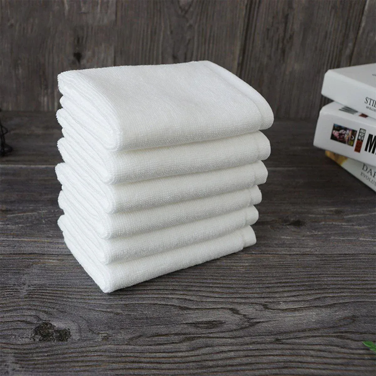 6PCS Hotel Cotton Face Towel White Soft Square Cloth Beauty Salon KTV Thick Wash - 32x32cm-Pearl satin-60g — image 5