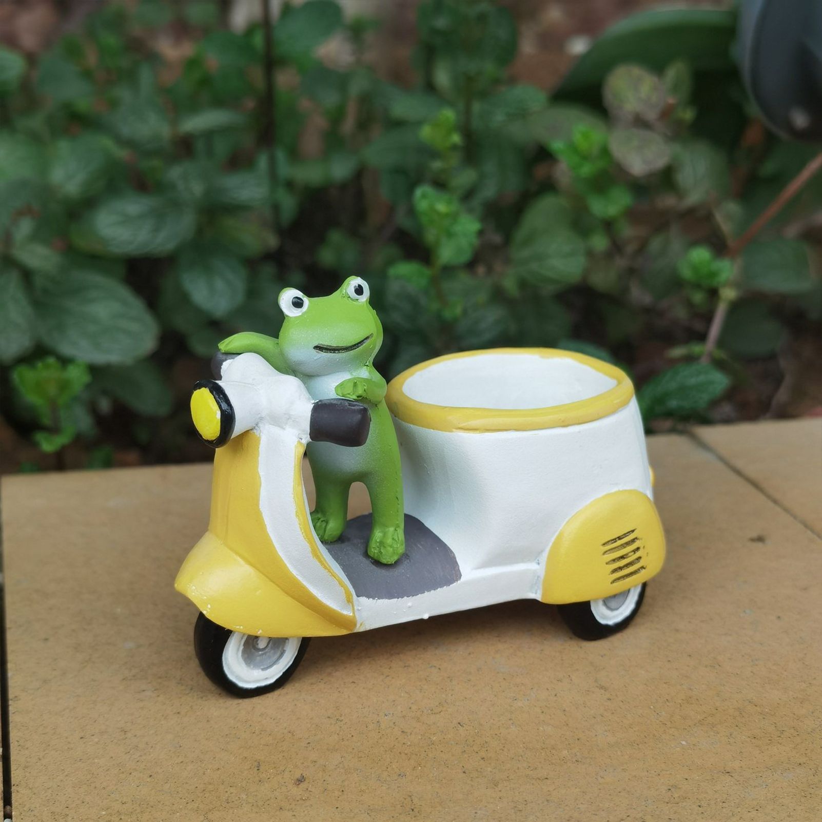 Cute Frog on Motorcycle Resin Planter - Mini Scooter Flower Pot for Succulents, Cacti, or Small Plants - Adorable Garden, Desktop, or Home Decor (Green Frog ) — image 2