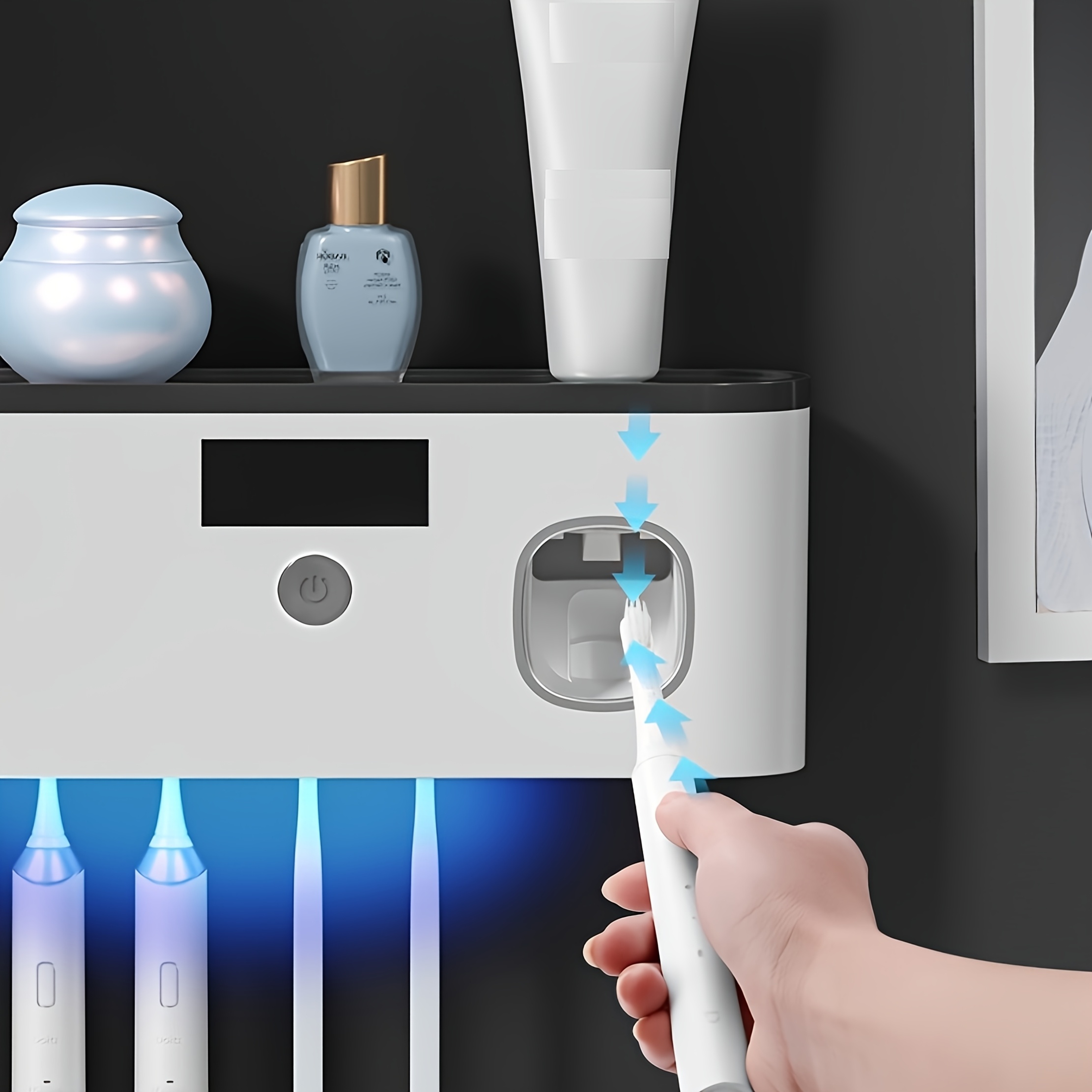 1 Black Gold Smart Toothbrush Organizer, Bathroom Toothbrush Placement and Organization, Automatic Toothpaste Dispenser - Wall Mount, 5-Slot Storage, Durable — image 4