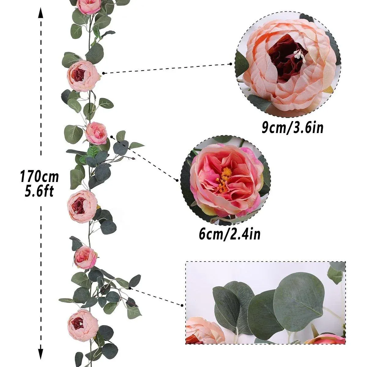 170cm Peony Flower Rattan Fake Flower Vine Artificial Decoration for Home Party — image 3