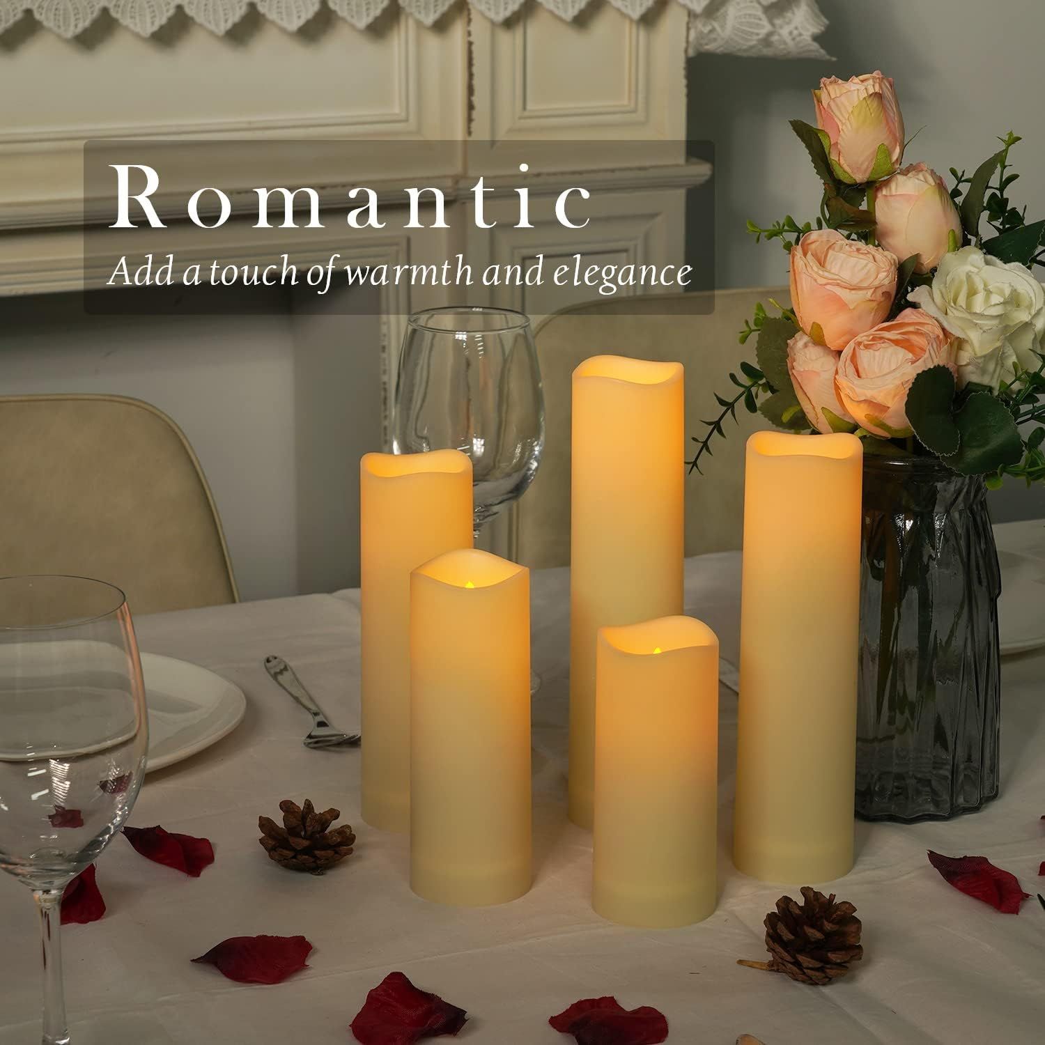 Flameless Candles Battery Operated Candles Flickering, Outdoor Waterproof LED with Remote Control and Timer, Ivory, Set of 9 โ image 4