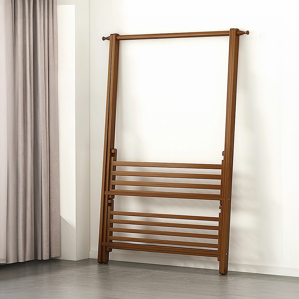 Portable Clothes Rack Coat Garment Stand Bamboo Rail Hanger Airer Closet โ image 4
