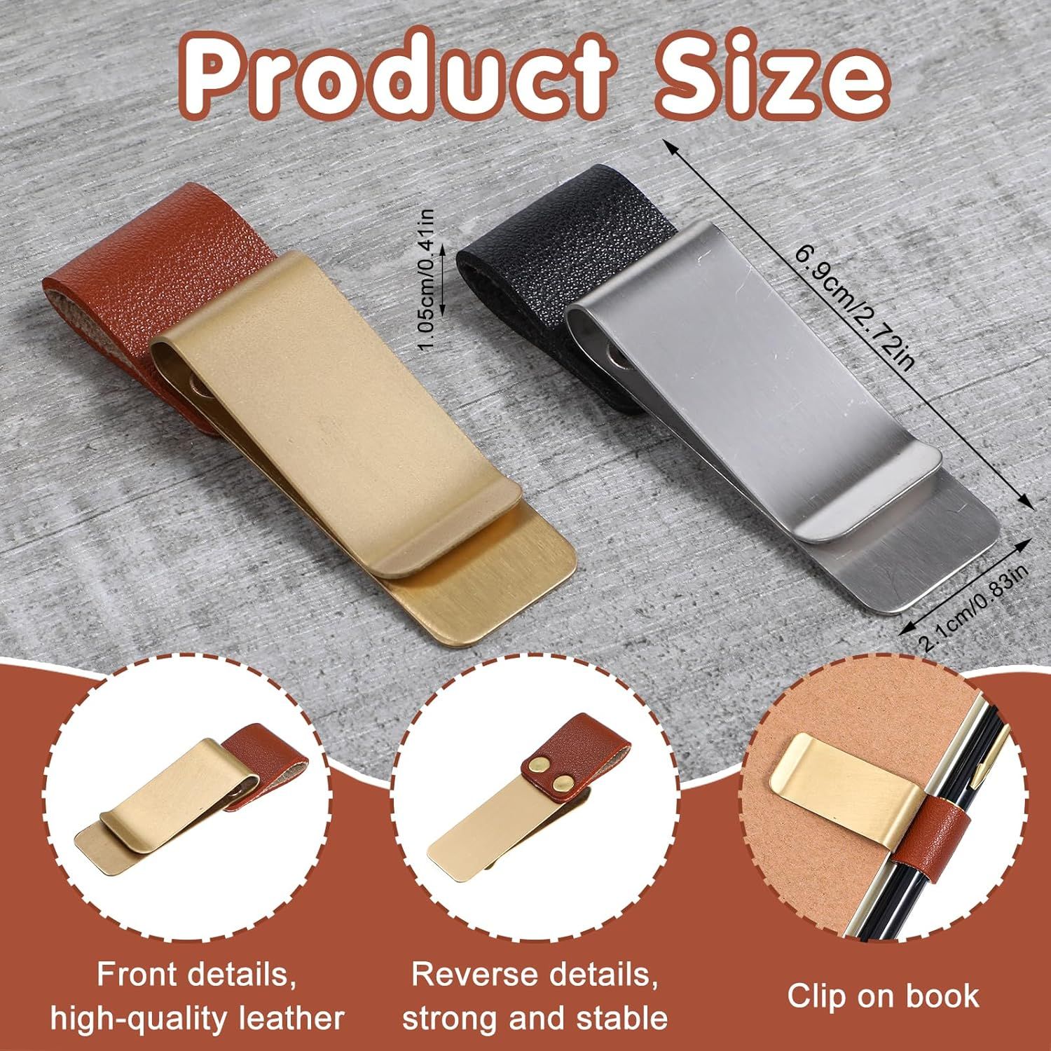 2 Pcs PU Leather Retro Notebook Pen Clips Metal Pen Loop Holder Sleeve - Silver & Gold โ image 3