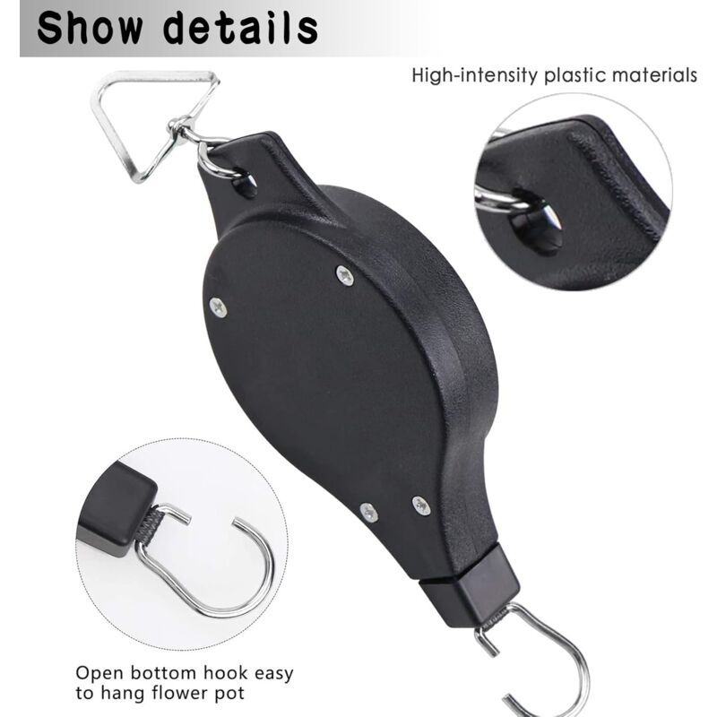 Hanging Basket Pulley, Plant Hook Pulley, Easy to Reach, Retractable Hanging Flower Hanging Basket for Garden Hanging Baskets, Pots, Bird Feeder, 2ft — image 4