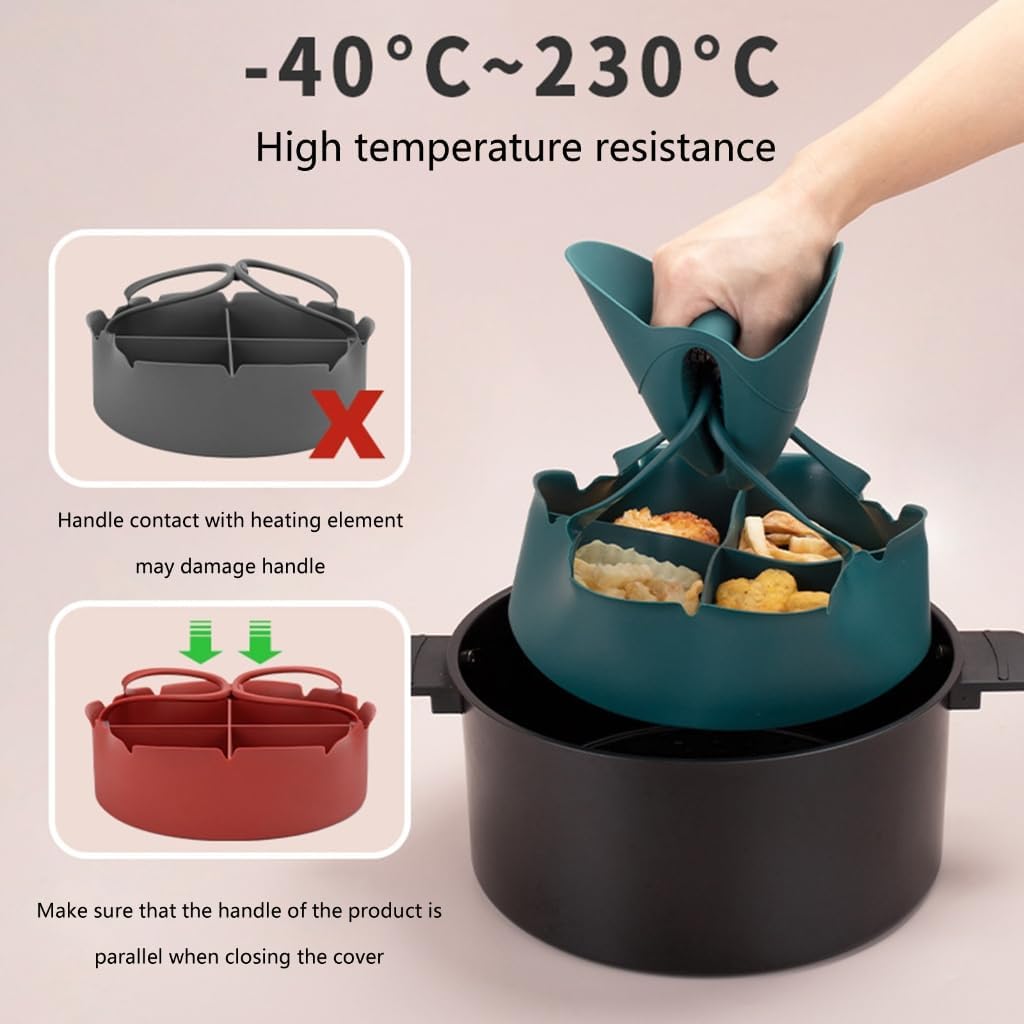 Silicone Air Fryer Basket Liner with Four Compartments, Reusable Oven Safe Cooking Bowl for Baking, Grilling and Meal Prep, Grey โ image 4
