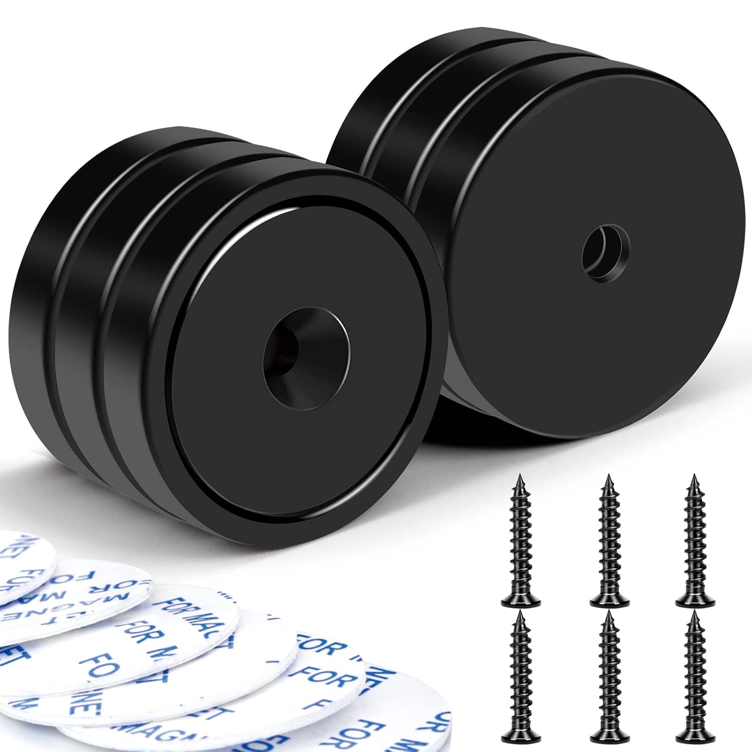Magnets with Holes, 70 lb+ Waterproof Strong Neodymium Cup Disc Screws for Wall Mounting, Lifting Tools - Pack of 6 Black 70lb-6p
