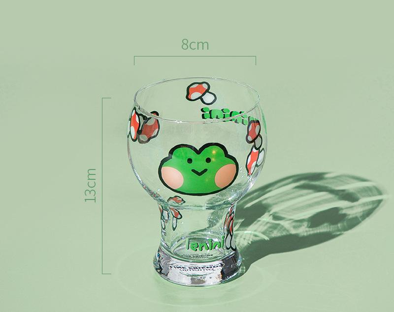 Mini Cartoon Glass Tumbler 400ml, Cute Beer and Juice Cup for Cold Drinks(Green frog)