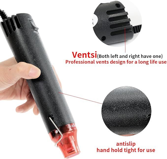 Black 110V 300W Mini Heat Gun, Portable Hot Air Gun with Stand for Shrinking Wrap, Embossing and Paint Drying — image 3