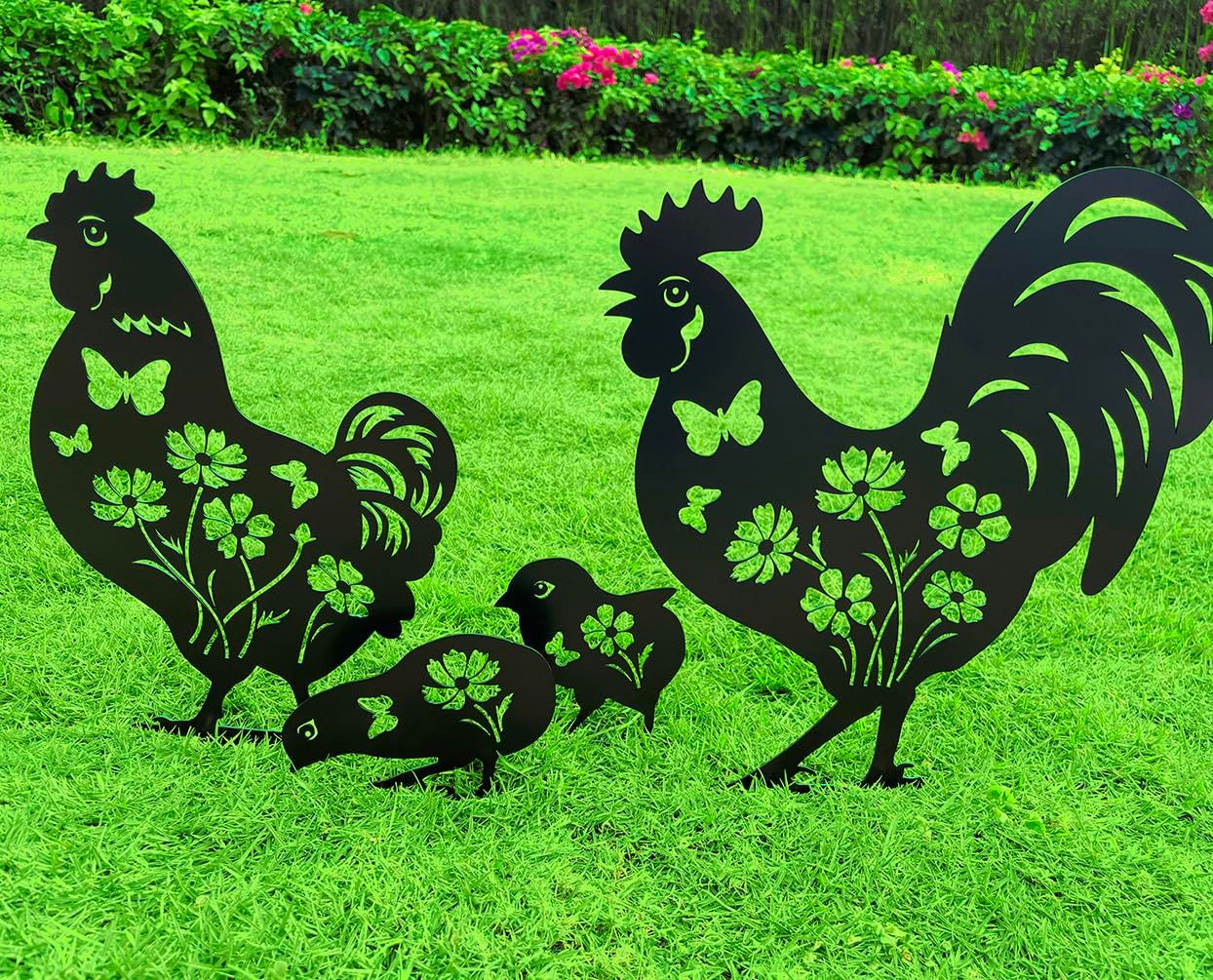 Metal Chicken Garden Decor for Outside, 4 Pcs Metal Chicken Yard Art, Decorative Garden Stakes Chicken Gifts for Chicken Lovers — image 3