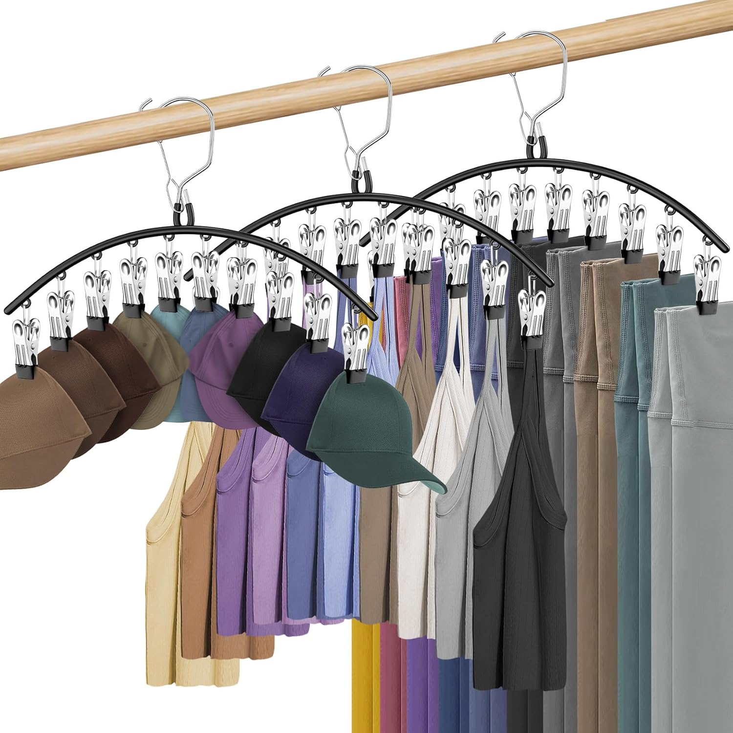 3 Pack Skirt Pants Hangers with Clips, Legging Organizer for Closet Hanging with 10 Cilps Holds 30 Leggings/Shorts/Jeans/Skirts Pants Hangers Space Saving