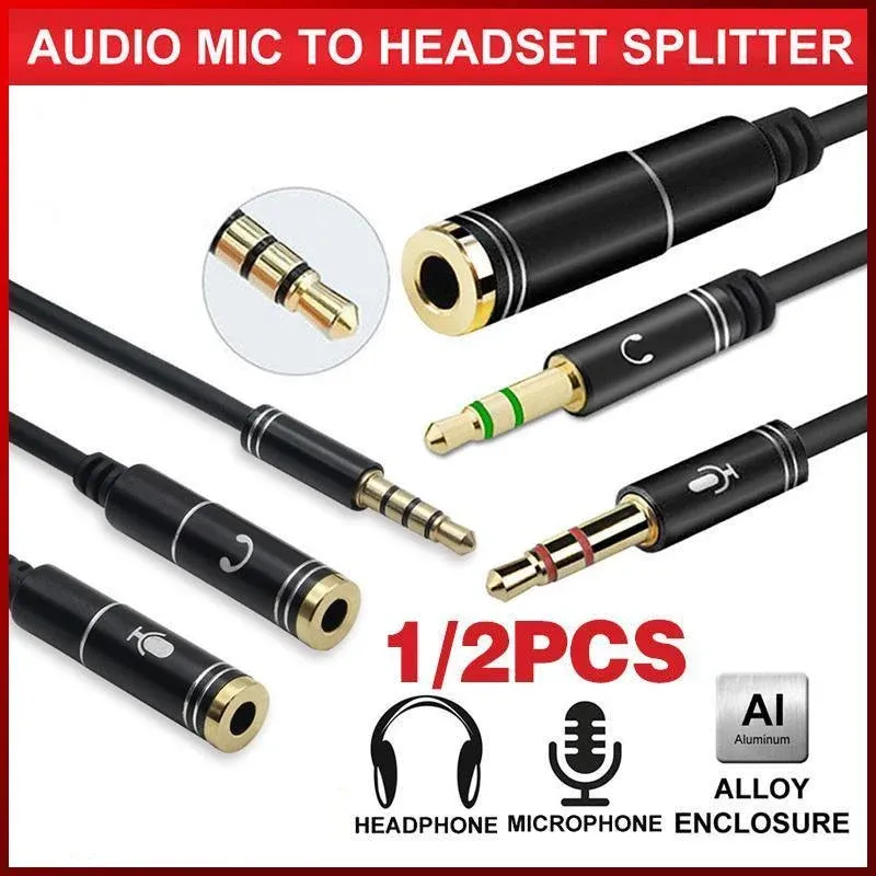 3.5mm AUX Cable Mic Audio Splitter Extension Headphone Adapter Male to Female - 2 Male to 1 Female Jack — image 2