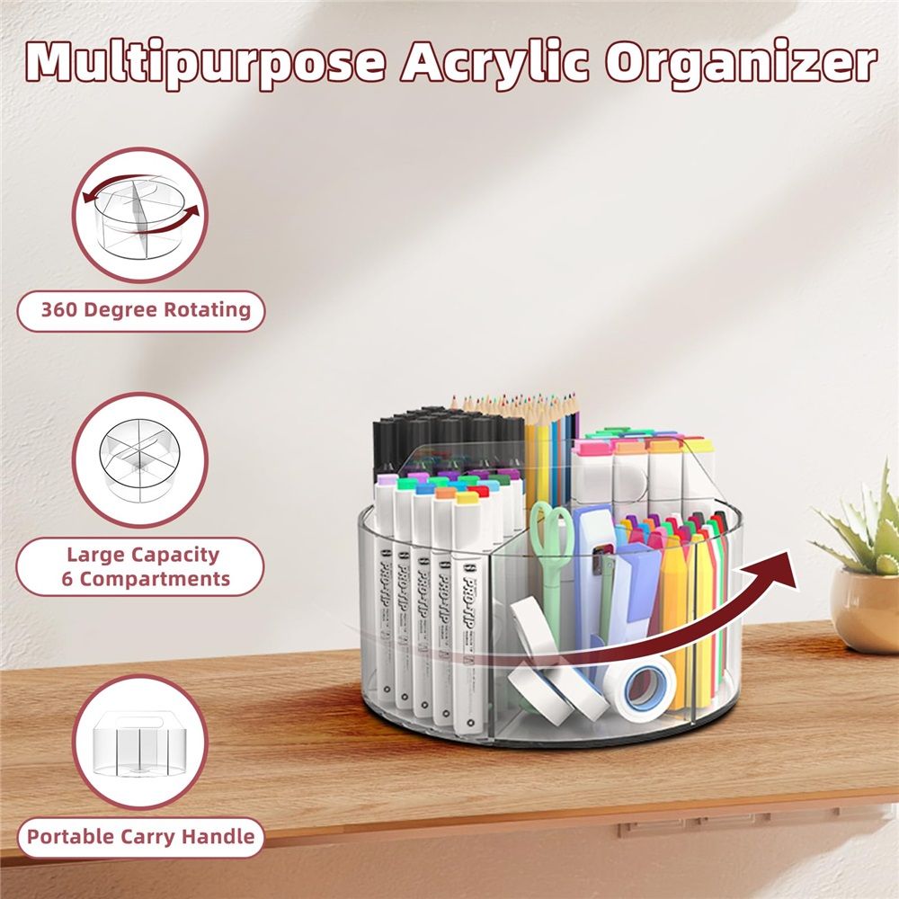 Acrylic Pen Holder Pencil Organizer, 360-Degree Rotating Pencil Holder, Crayon Organizers for Kids Marker Organizer Caddy Art Supply Kids Desk Organizers for โ image 3