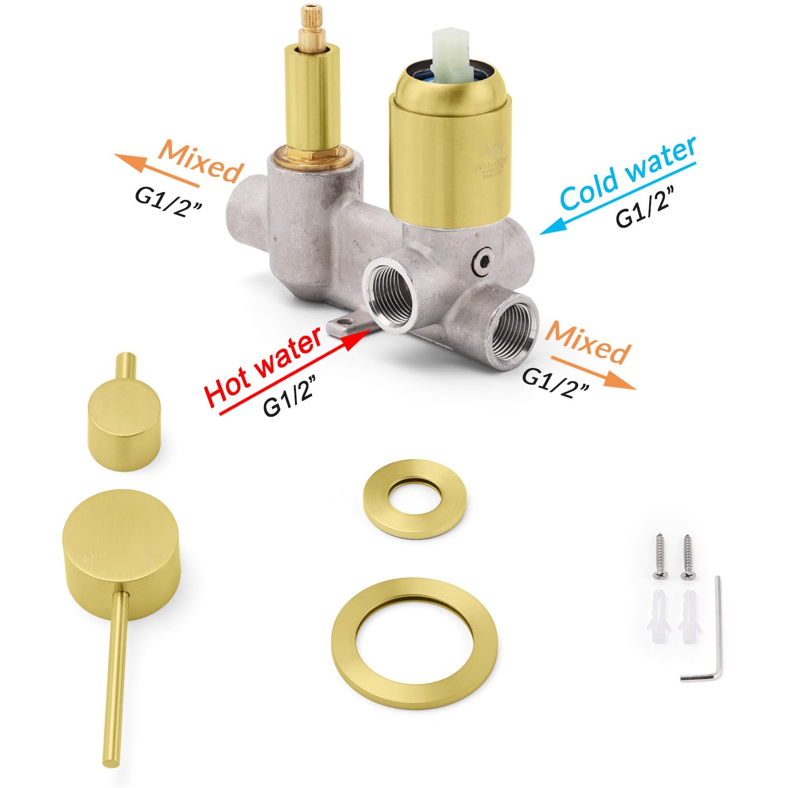 Concealed Round Brushed Gold Wall Shower Mixer 2 Way Diverter Valve For Bathroom โ image 4