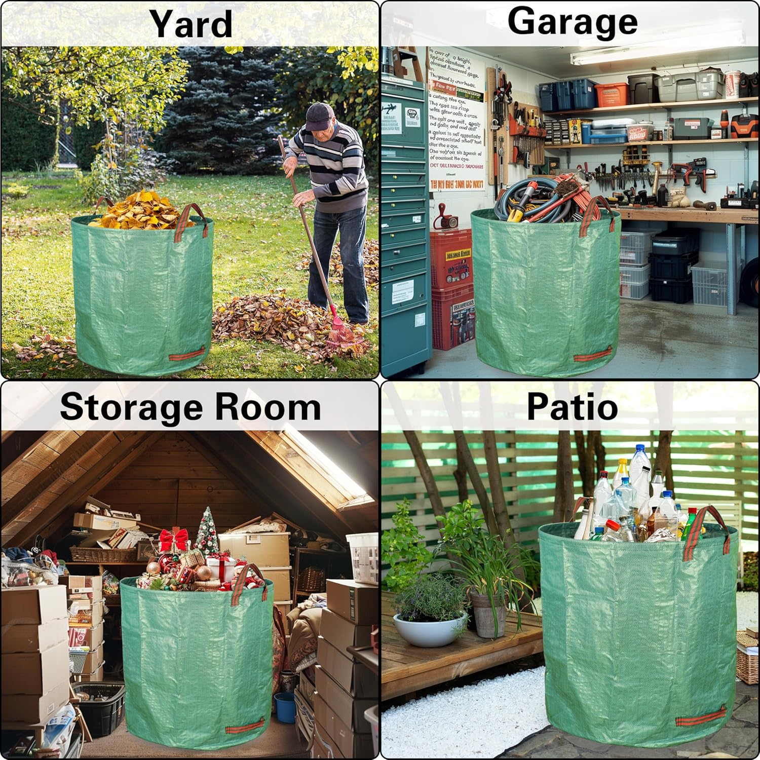 2-Pack 132 Gallon Yard Waste Bags, Reusable Heavy Duty Collapsible Garden Leaf Bags with Plastic Ring, Stand-Up Yard Waste Bin for Leaves, Lawn Debris & Grass — image 5