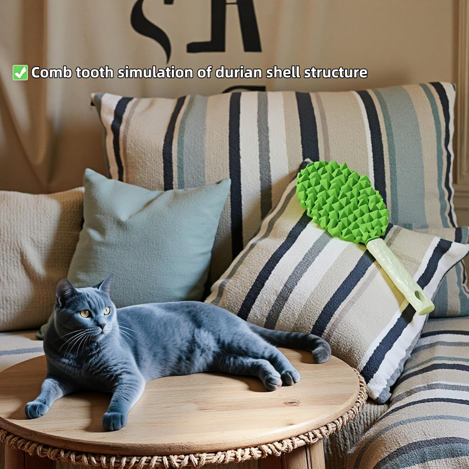 Pet Durian Massage Comb, Dual-Sided Cat Dog Grooming Tool with Back Scraping Teeth, Green, 8.66 inch — image 3
