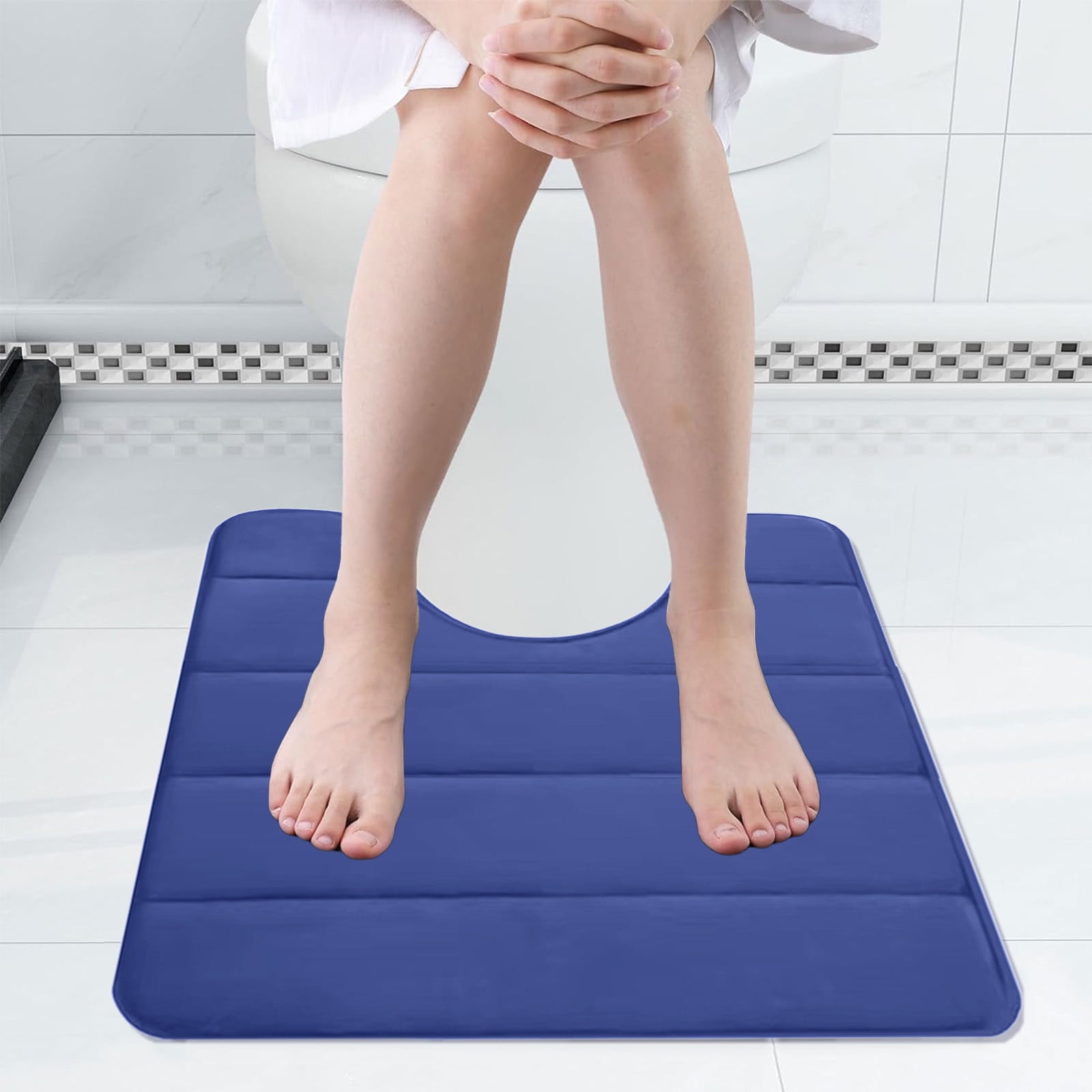 Memory Foam Toilet Rug, Non-Slip Bathroom Rugs, Toilet Rugs U Shaped Washable, Commode Contour Rug, Soft Comfortable Super Water Absorption #1_Blue — image 6