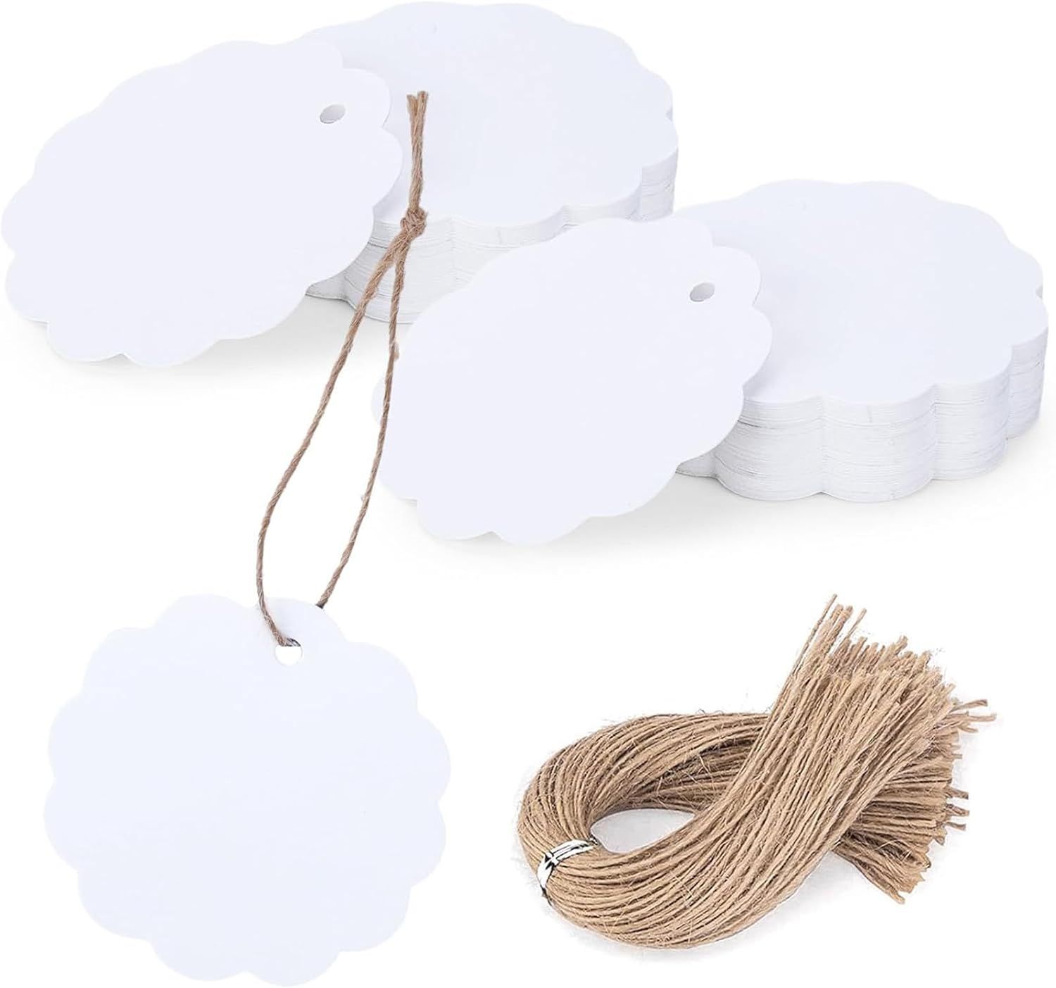 100PCS Gift Tags with String Attached, 2.4X2.4inch Round Circle White Gift Tags for Clothing DIY Crafts Wedding Holiday