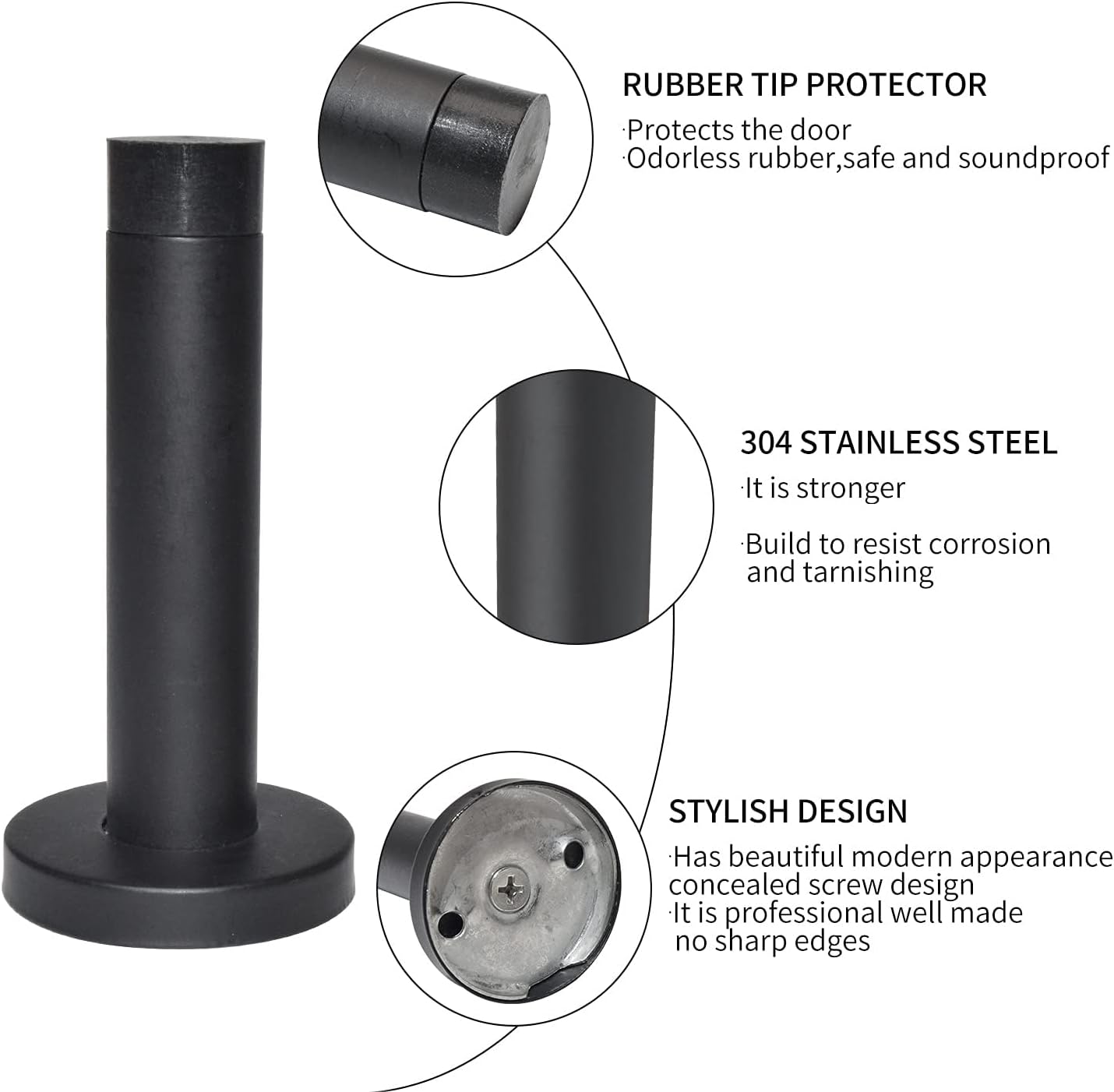 DOKU 10Pcs Door Stop, 3.5 Inch Heavy Duty 304 Stainless Steel Door Stopper with Rubber Tips Bumper, Wall Mounted Door Holder Protection Sound Dampening, Matte — image 2