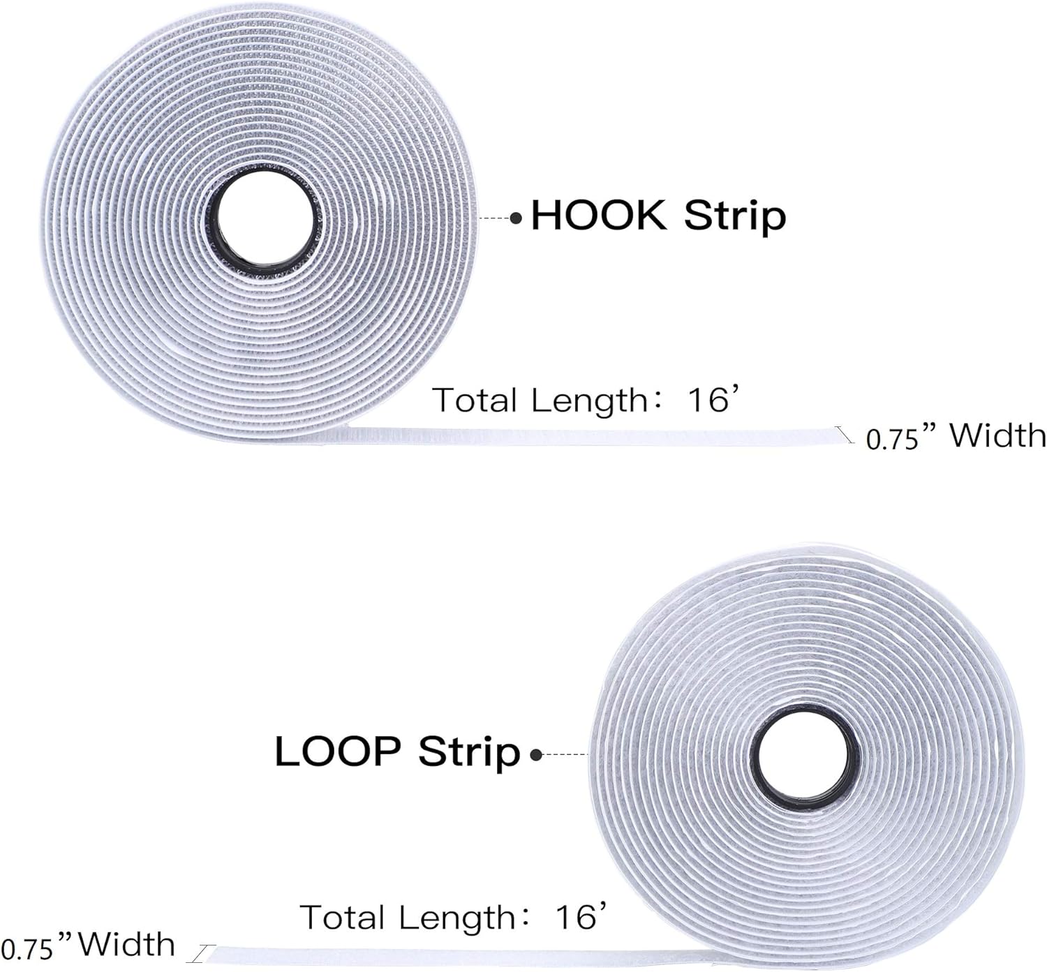 16 Feet Length 0.75 Inches Width Hook and Loop with Strong Self Adhesive Interlocking Strip, Mounting Tape Heavy Duty Adhesion Fastener (White) — image 3
