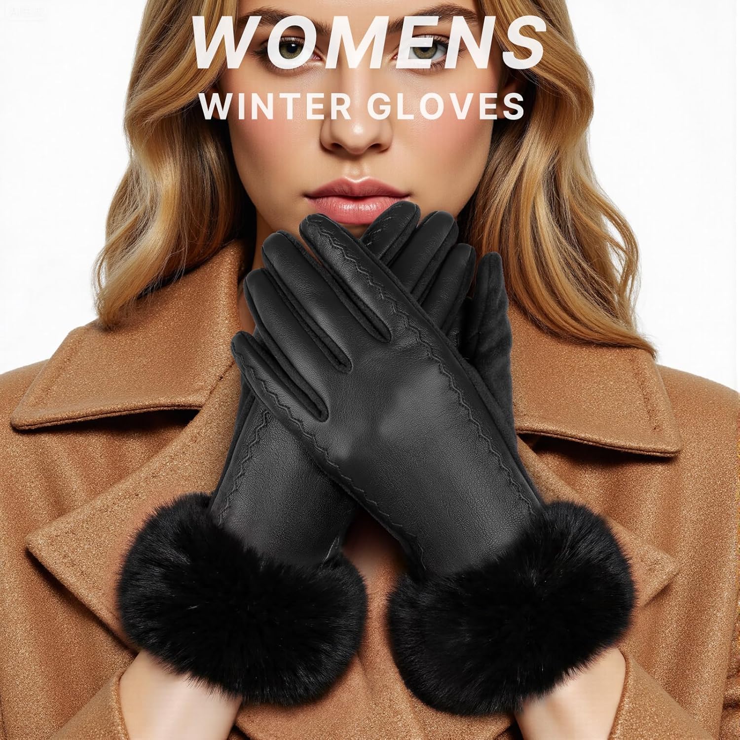 Leather Gloves for Women, Warm Winter Gloves Women with Plush Cuff, Touchscreen Womens Gloves for Cold Weather โ image 2