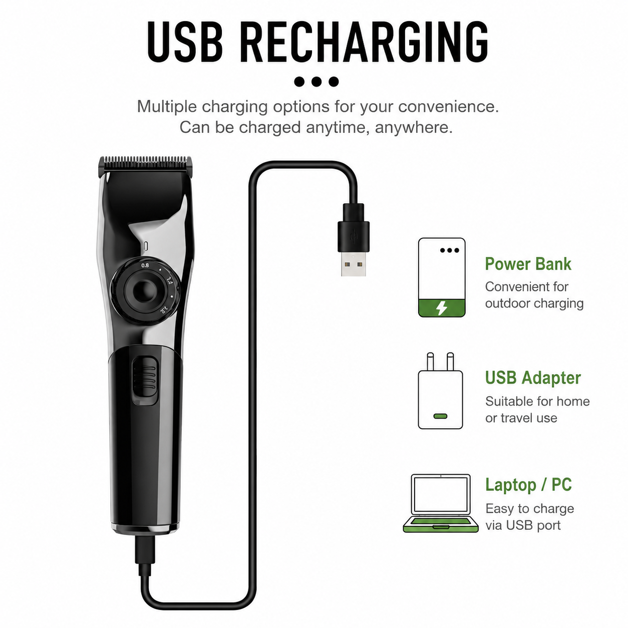 Black Rechargeable Pet Hair Clippers – Cordless Dog & Cat Grooming Trimmer with Adjustable Cutting Length, Guide Combs, USB Charging & Grooming Accessories — image 5