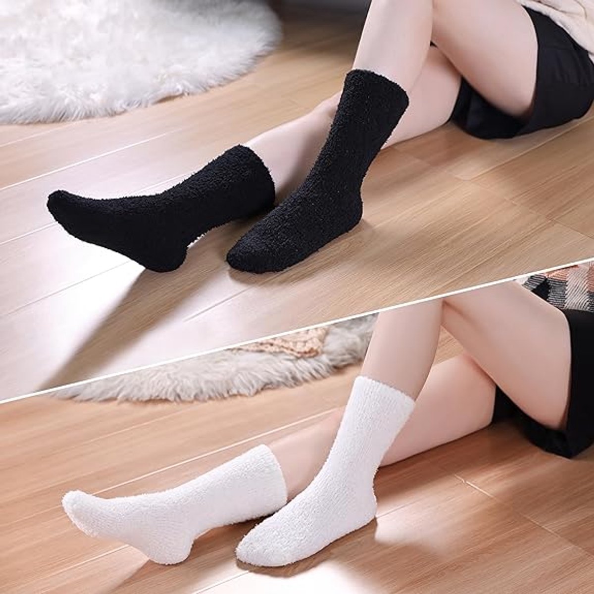 socks - 5 Pairs - Warm Fuzzy Fleece Socks - Women's House Socks - Warm Winter Socks - Fluffy Socks - Sleep Socks - House Socks - Stockings - keep warm - coral — image 3