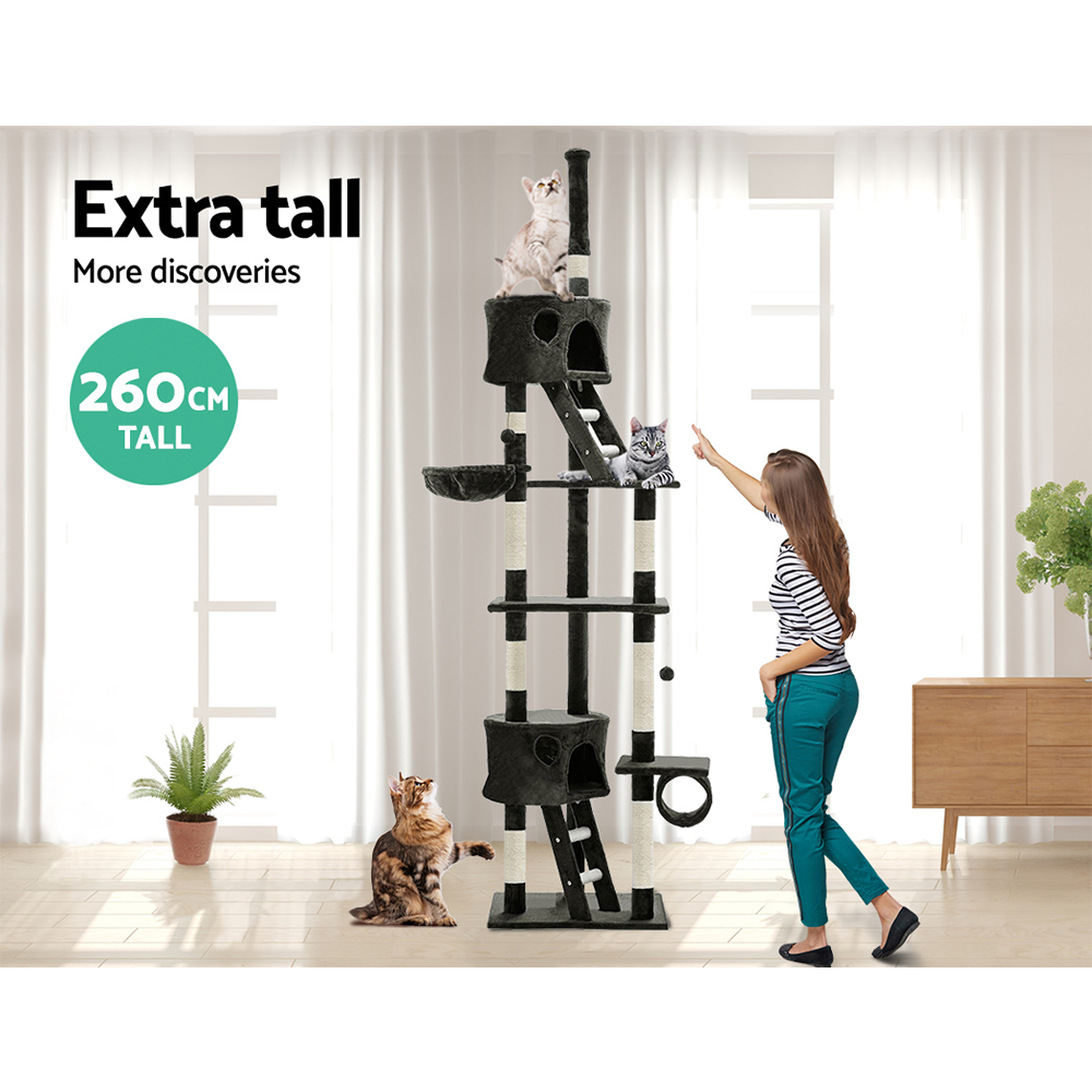 i.Pet Cat Tree 260cm Tower Scratching Post Scratcher Condo House Trees Grey โ image 5