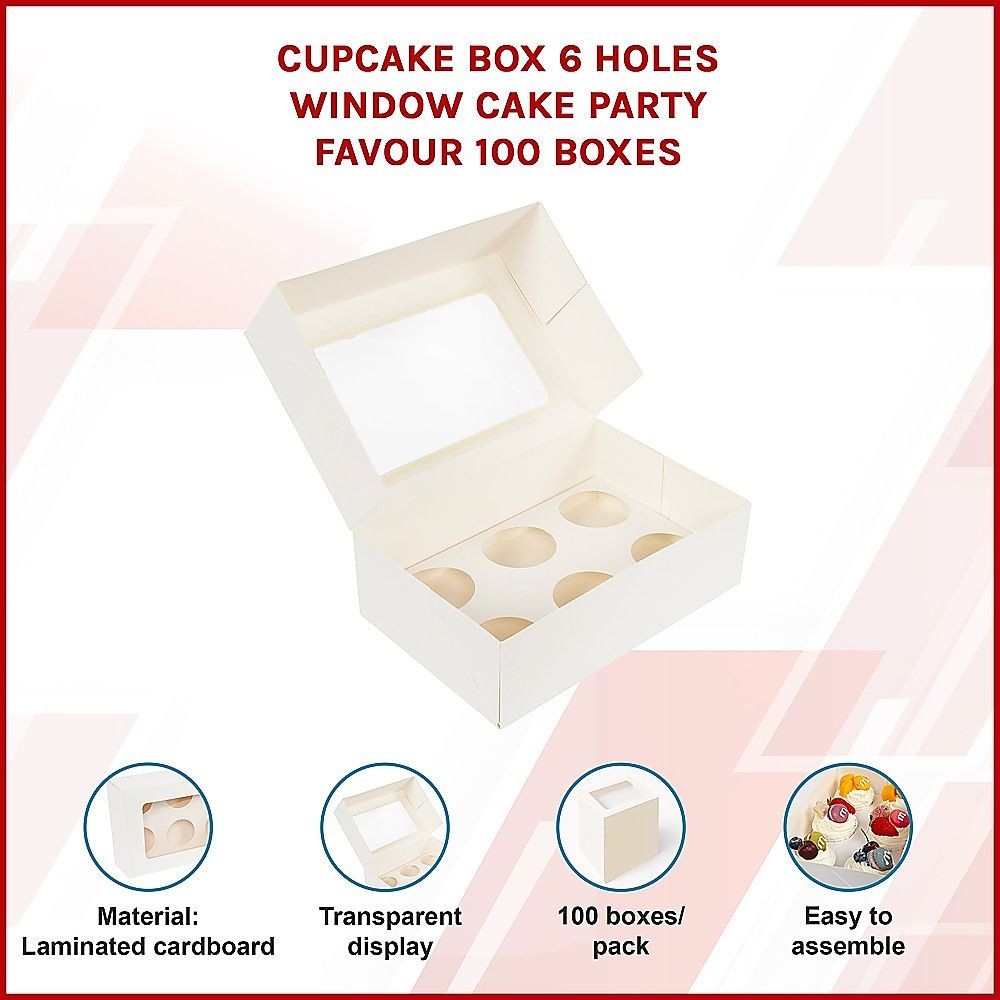 Cupcake Box 6 Holes Window Cake Party Favour 100 Boxes — image 2