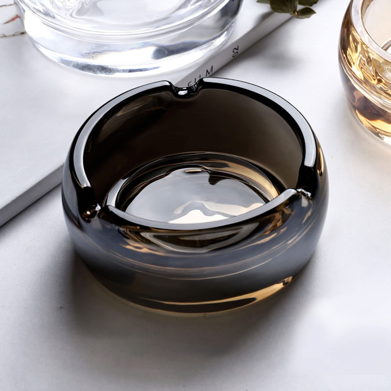 Glass Ashtrays for Cigarettes, Portable Decorative Modern Ashtray for Home Office Indoor Outdoor Patio Use, Pack of 2