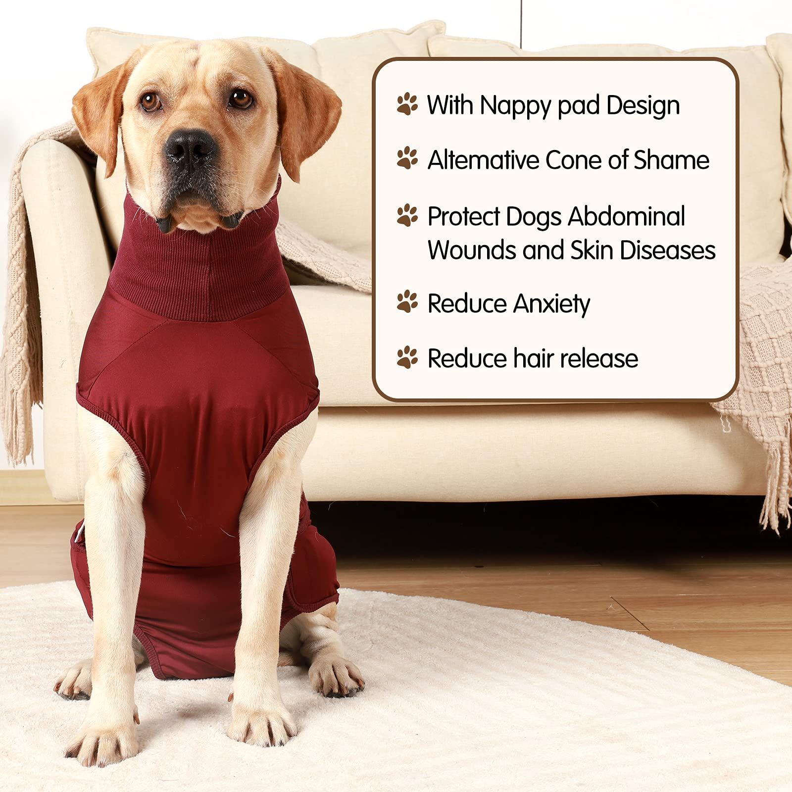 Full Body Dog Diaper with a Puppy Nappies Physiological Dog Surgery Recovery Suit for Male Female Dogs（L） — image 3