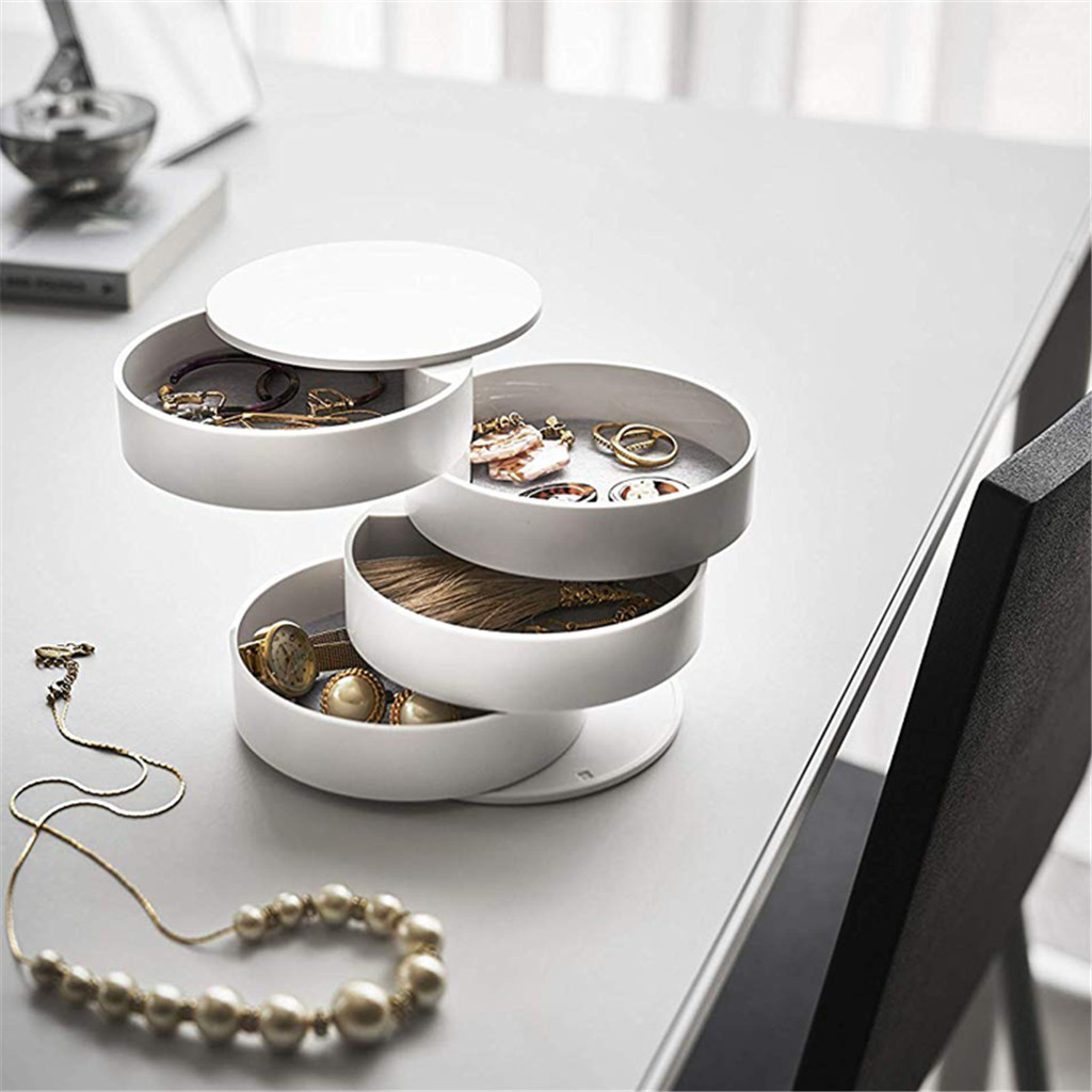 2 Pack Black Nordic Style Rotating Jewellery Storage Box 4-Layer Dustproof Organiser Case with Felt Lining for Accessories and Trinkets — image 3