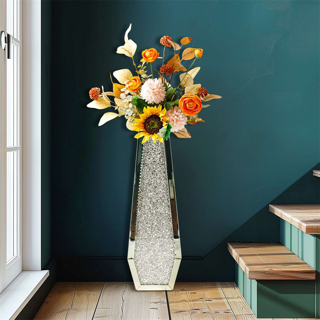 Silver Mirrored Floor Vase Luxury Diamond Flower Vase Living Room Home Office — image 6