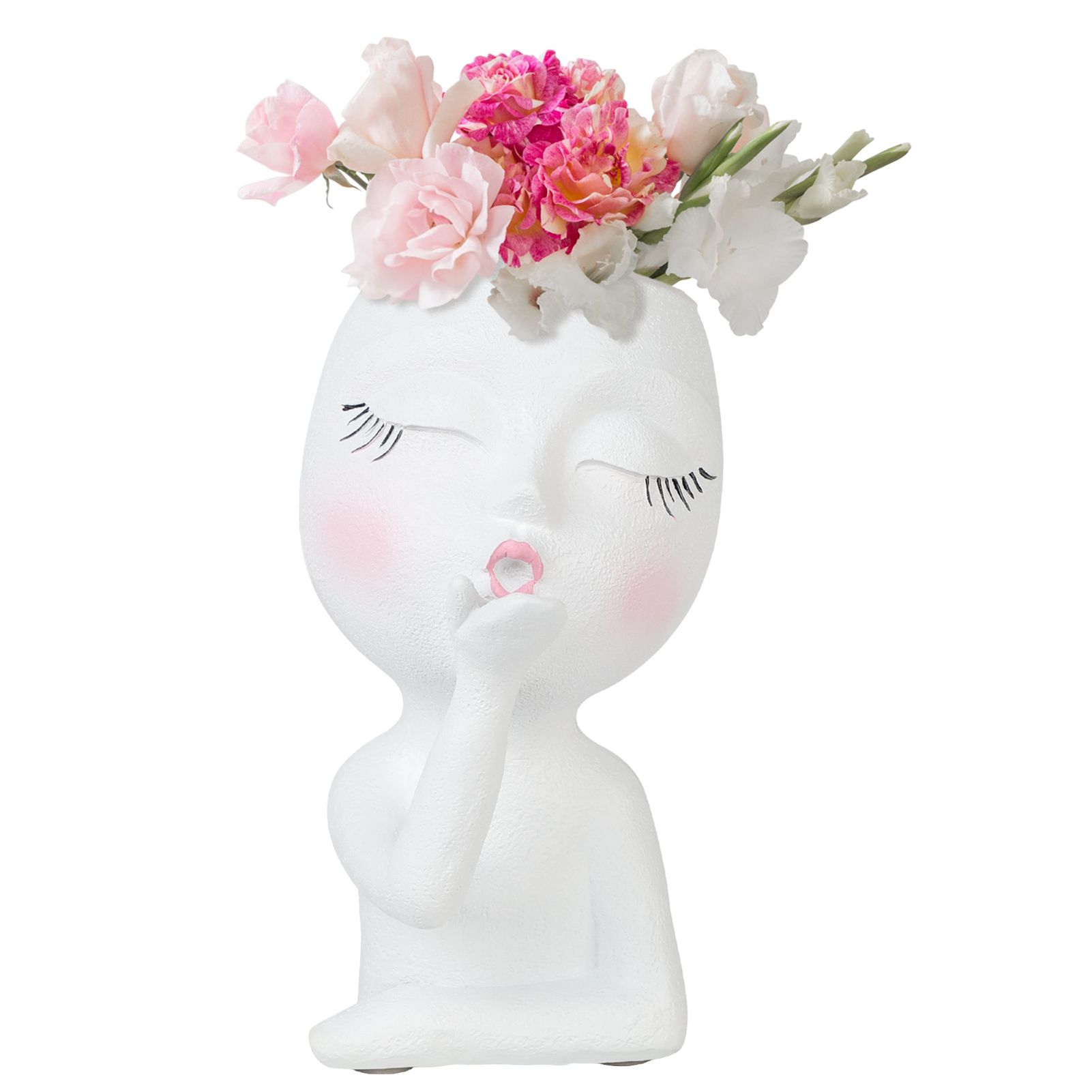 Sculpture Flower Pot Resin Portrait Flying Kiss Flower Pot Planter Pot Closed Eye Flower Pot — image 2