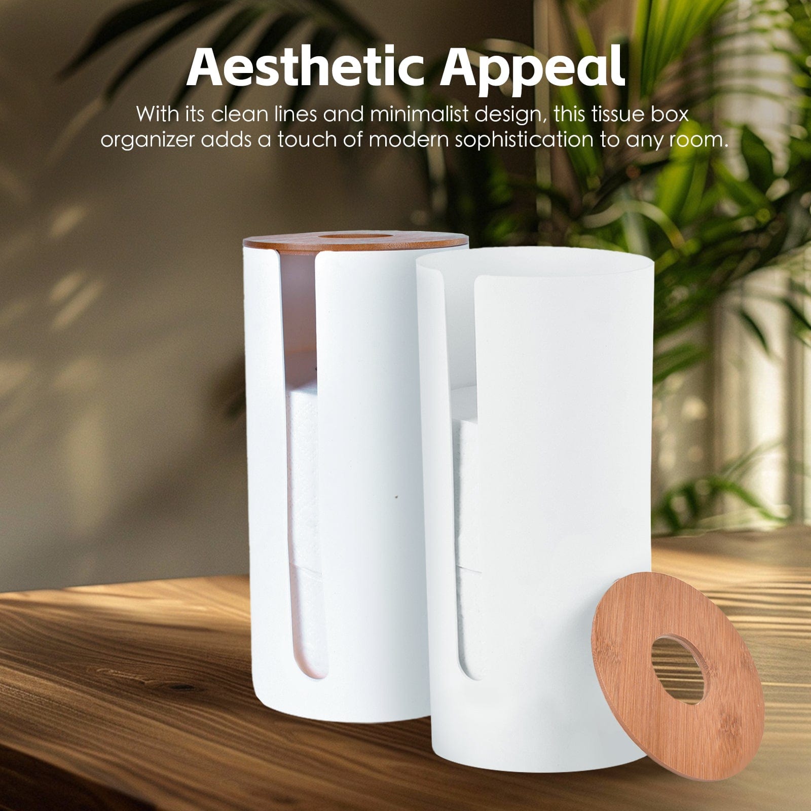 2 Pcs Bamboo Lid Toilet Roll Storage Holder – Clevinger Series, Eco-Friendly Moso Bamboo — image 3