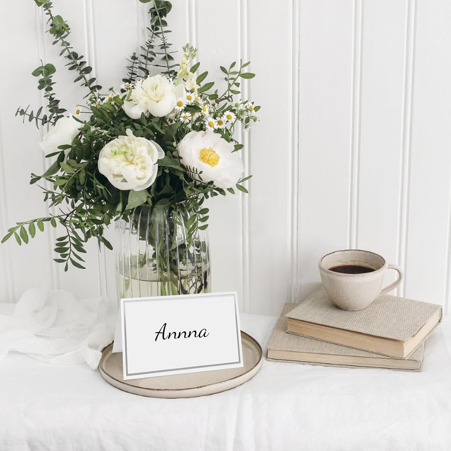 50 silver-edged table decorations reception seating place cards - rectangular plate cards for wedding dinner — image 4