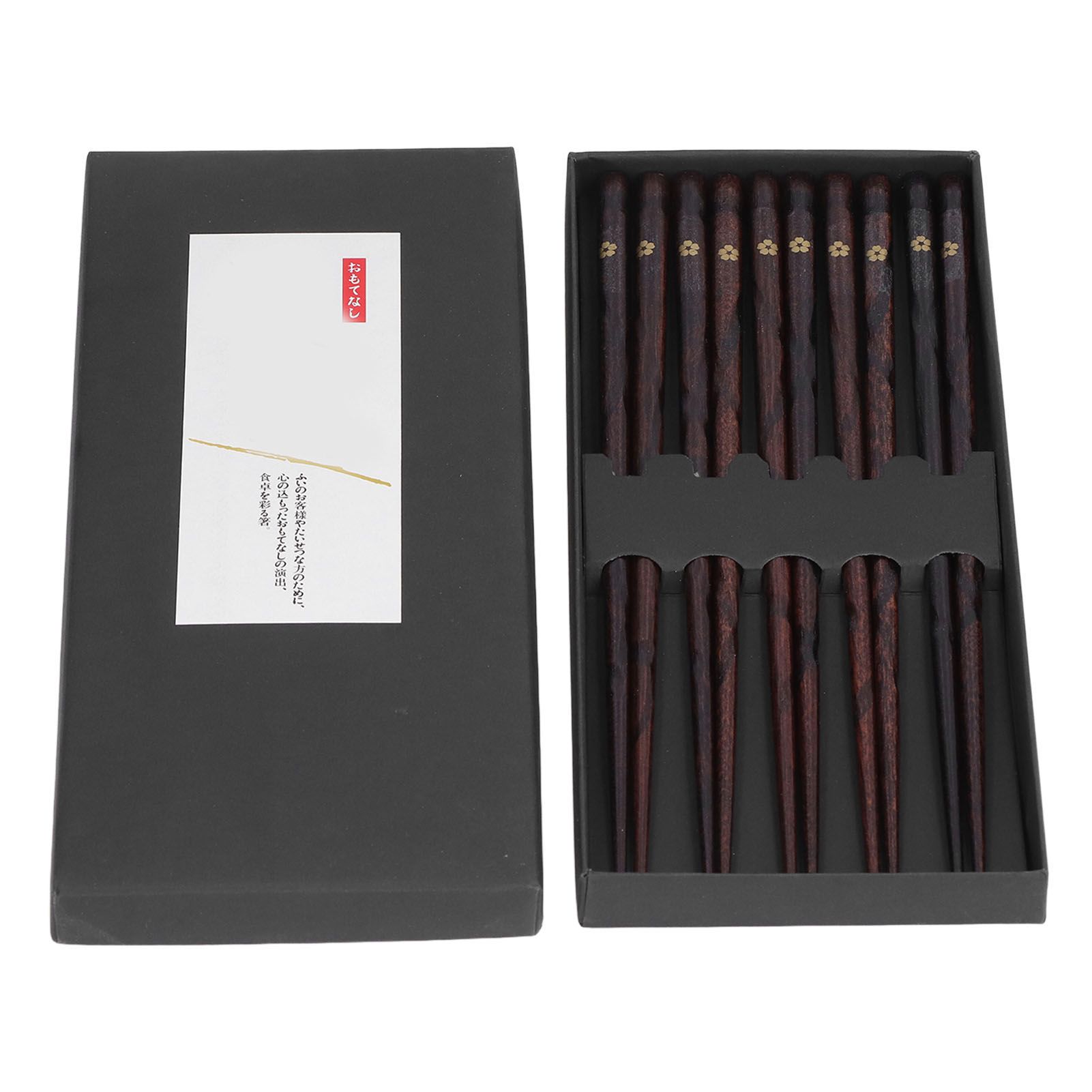5 Pair Japanese Style Wooden Chopsticks Golden Printed Flowers Reusable Traditional Stylish Gift for Family Friends — image 5