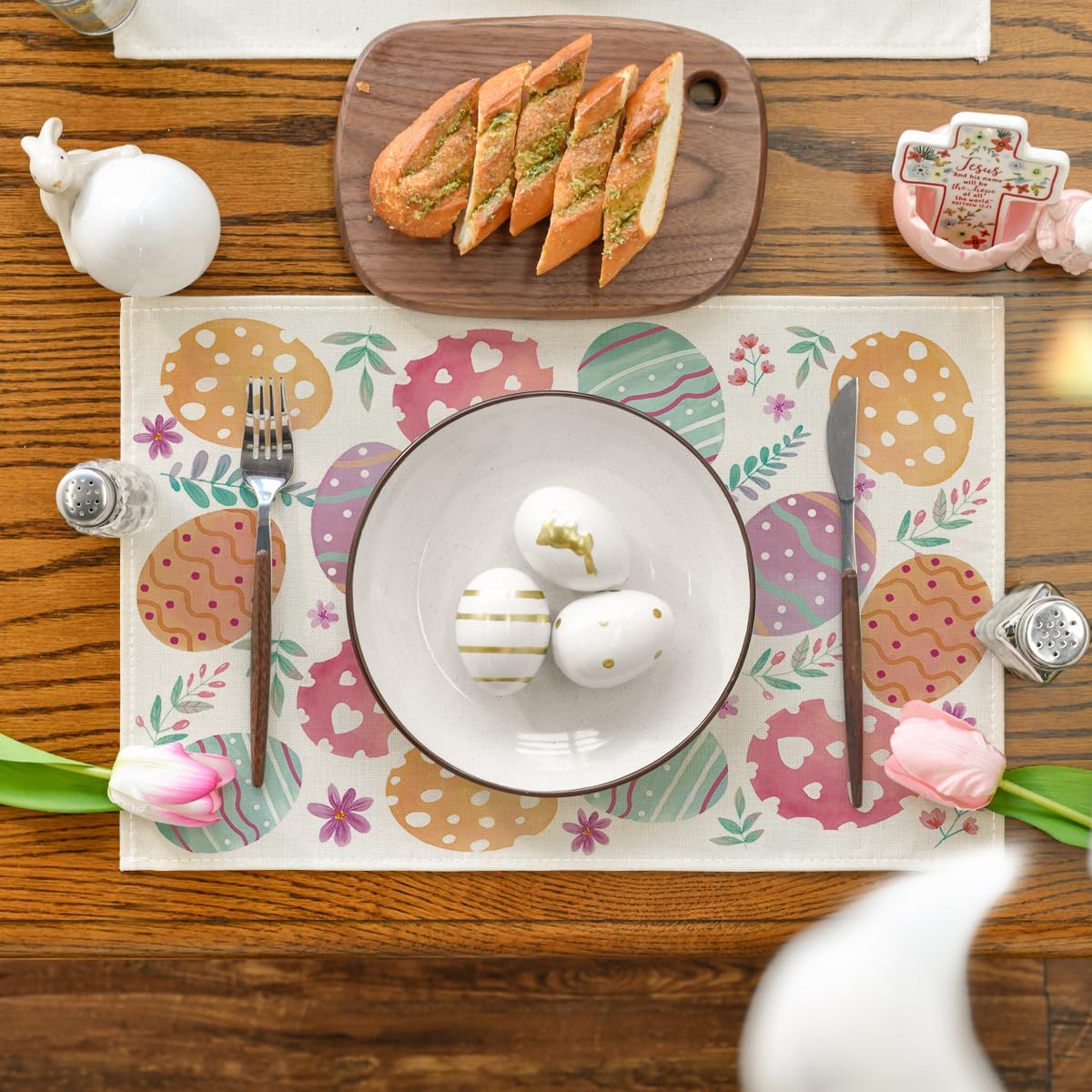 Watercolor Eggs Floral Easter Placemats Set of 4, 12x18 Inch Seasonal Spring Table Mats for Party Kitchen Dining Decoration โ image 2